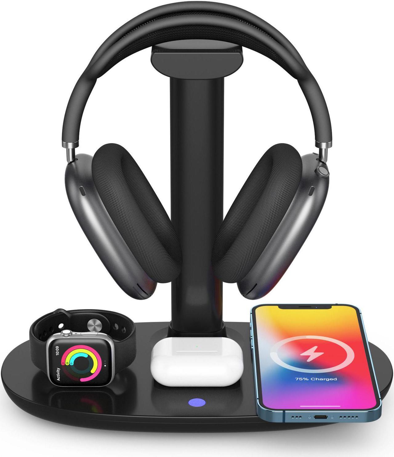 4 in 1 Wireless Charger 15W and Headphones Stand Holder Qi Fast Wireless Charging Station for AirPods/Apple Watch Series/iPhone 12/11/11 pro/11 Pro Max/XS/XS Max/XR/8/8 Plus/SE,Charging Dock Wireless