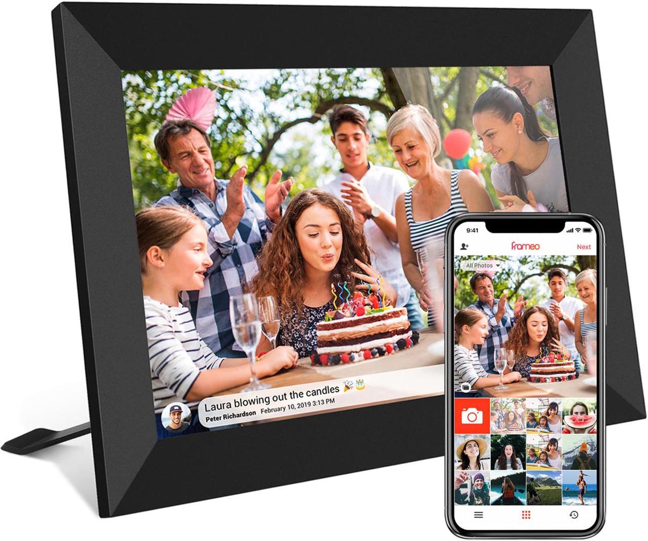 WiFi Digital Photo Frame FRAMEO 10.1 Inch Smart 1280x800 IPS LCD Touch Screen, Auto-Rotate Portrait and Landscape, Built in 16GB Memory, Share Moments Instantly via Frameo App from Anywhere