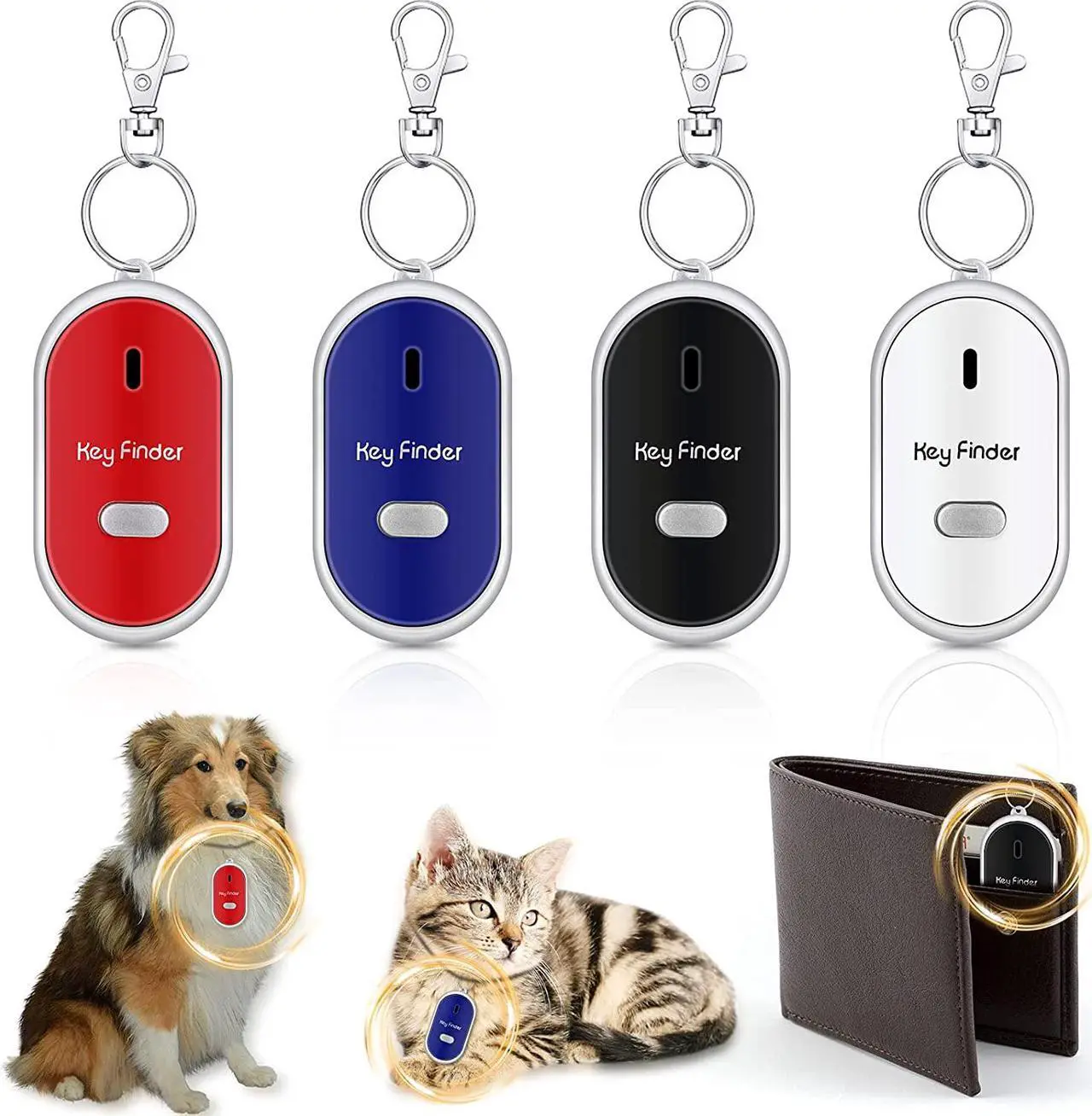 Main image of 4 Pcs KeyTag Key Finder LED Light Remote Sound Control Lost Key Finder with 4 Pieces Keychains Key Locator Device Phone Keychain for Child Elderly Pet Luggage
