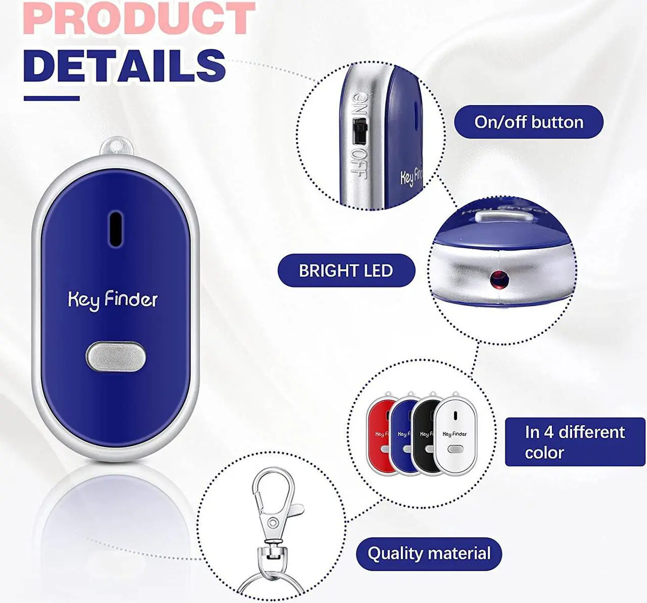 Alt view image 3 of 7 - 4 Pcs KeyTag Key Finder LED Light Remote Sound Control Lost Key Finder with 4 Pieces Keychains Key Locator Device Phone Keychain for Child Elderly Pet Luggage
