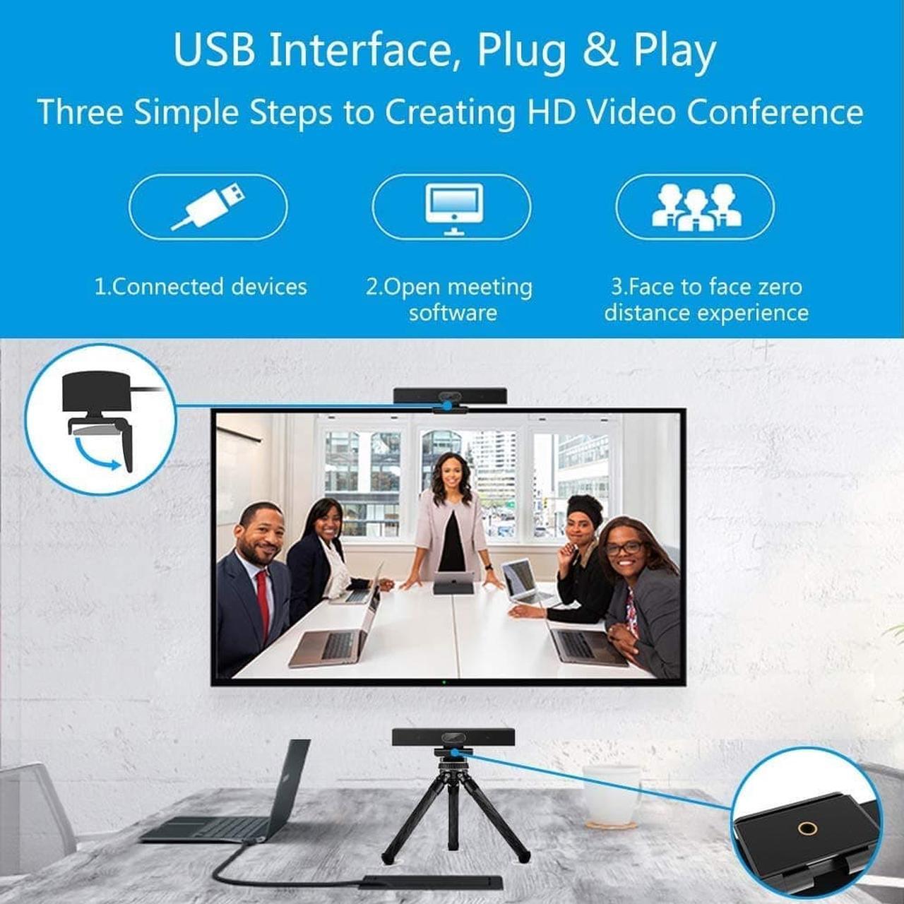 Alt view image 6 of 7 - Conference Room Camera with Microphone and Speaker, Wide Angle USB Video Conference Camera for Mac, PC, Laptop, Desktop (Black with Inverted Phase)