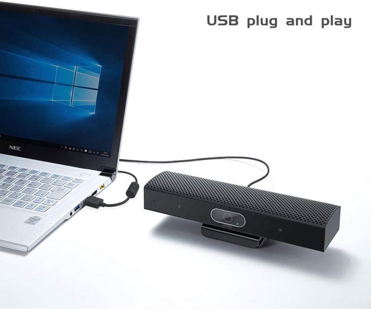 Alt view image 7 of 7 - Conference Room Camera with Microphone and Speaker, Wide Angle USB Video Conference Camera for Mac, PC, Laptop, Desktop (Black with Inverted Phase)