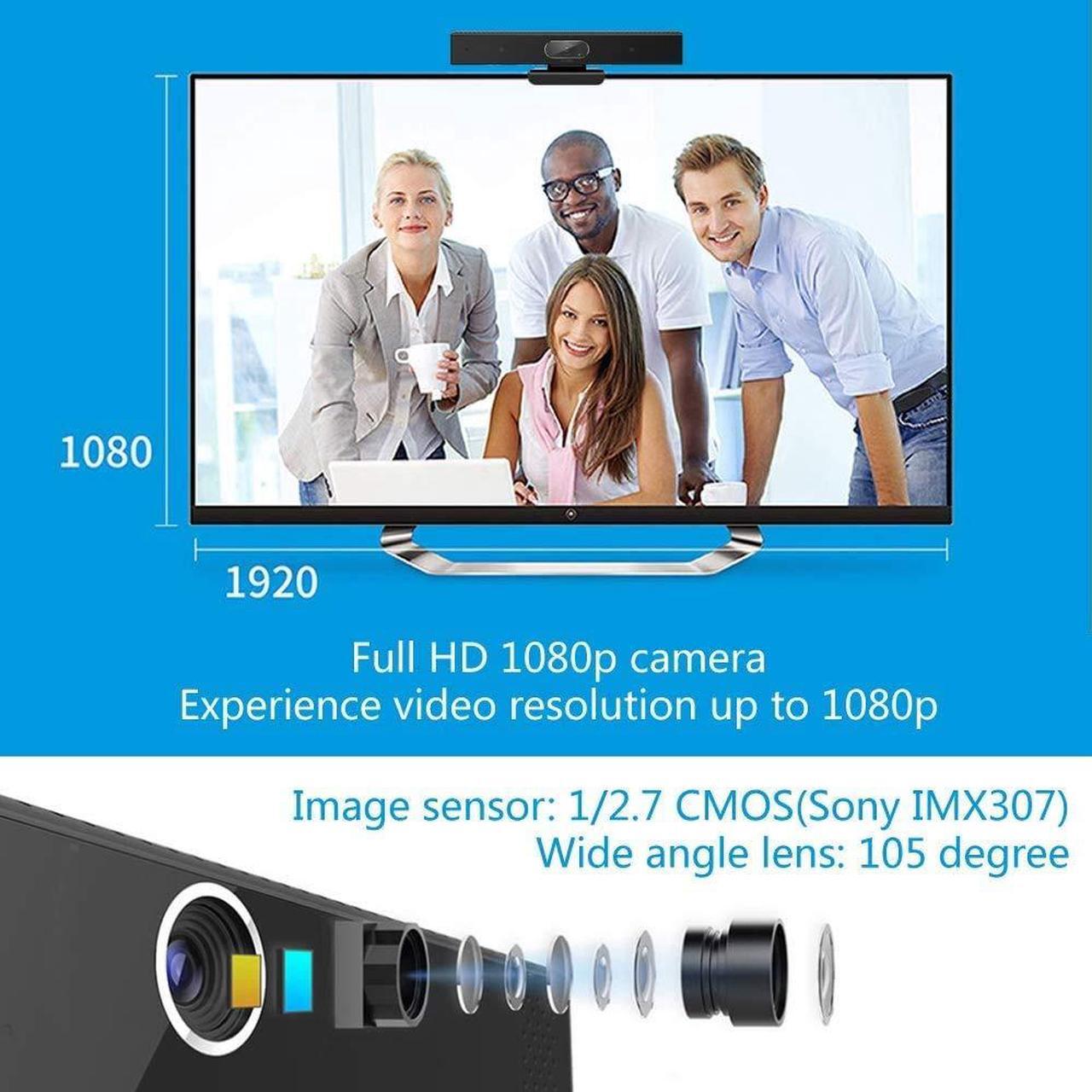 Alt view image 2 of 7 - Conference Room Camera with Microphone and Speaker, Wide Angle USB Video Conference Camera for Mac, PC, Laptop, Desktop (Black with Inverted Phase)