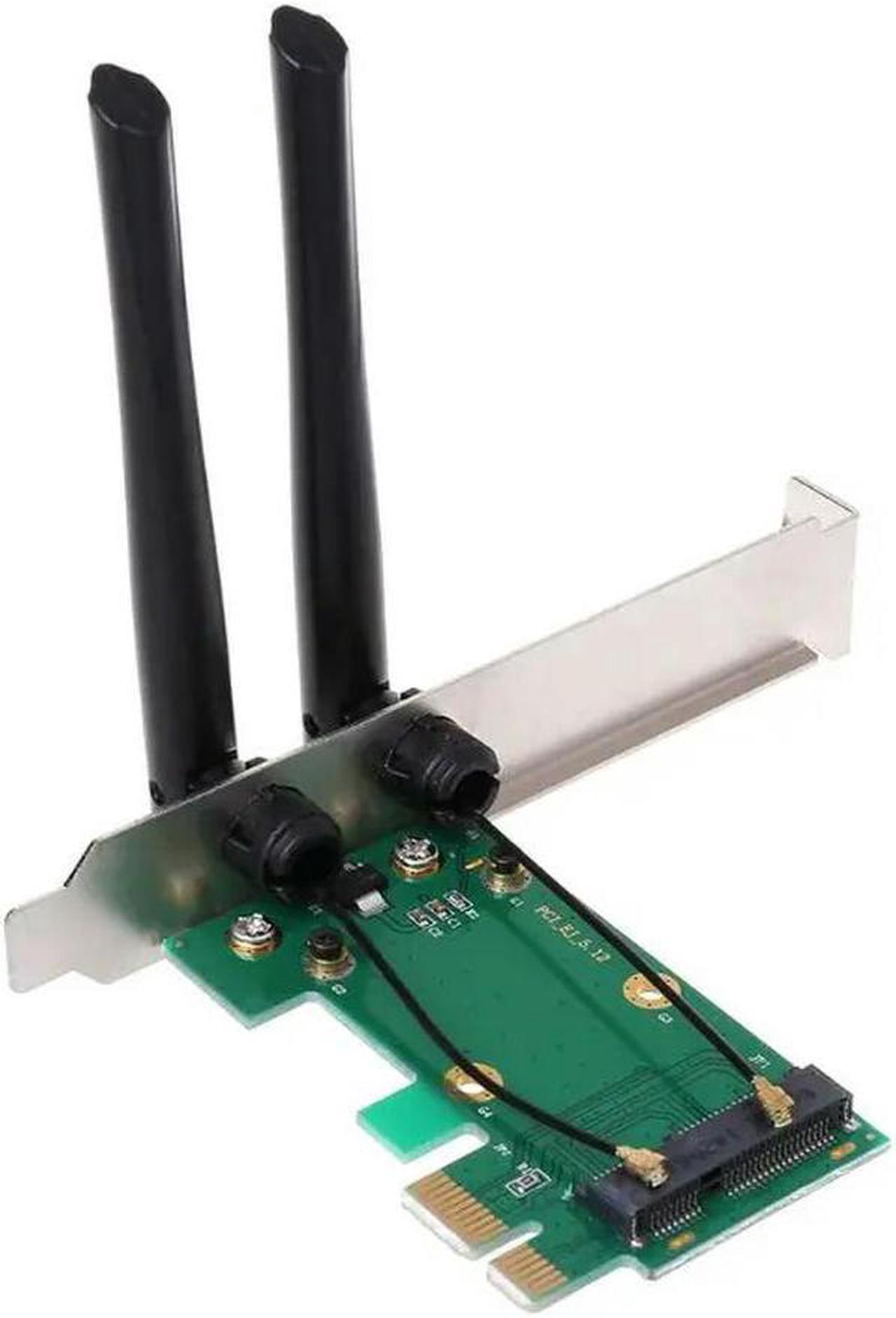 FOR Network Card WiFi Mini PCI-E Express to PCI-E Adapter 2 Antenna External PC Add On Card