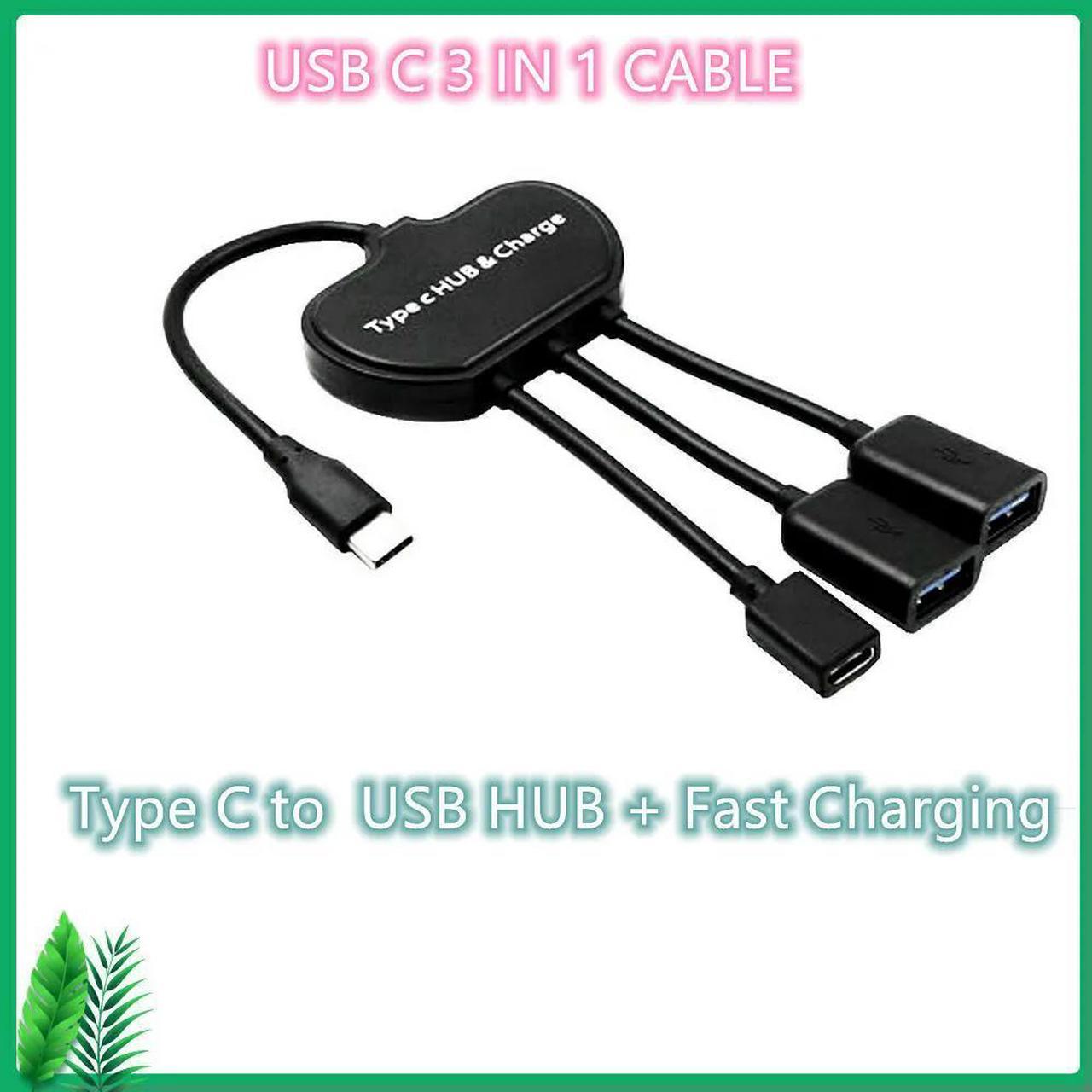 FOR 10PCS USB 3.1 Type C Male to 2 Dual USB A 2.0 Female + PD Female 3 in 1 OTG HUB Name: Type C to USB HUB + Fast