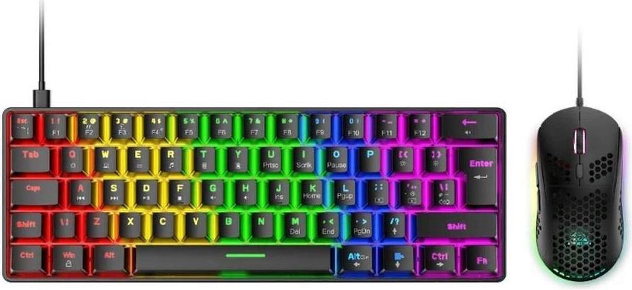 FOR Rainbow Backlight Gaming Keyboard and Mouse Combo Keyboard 62 Keys