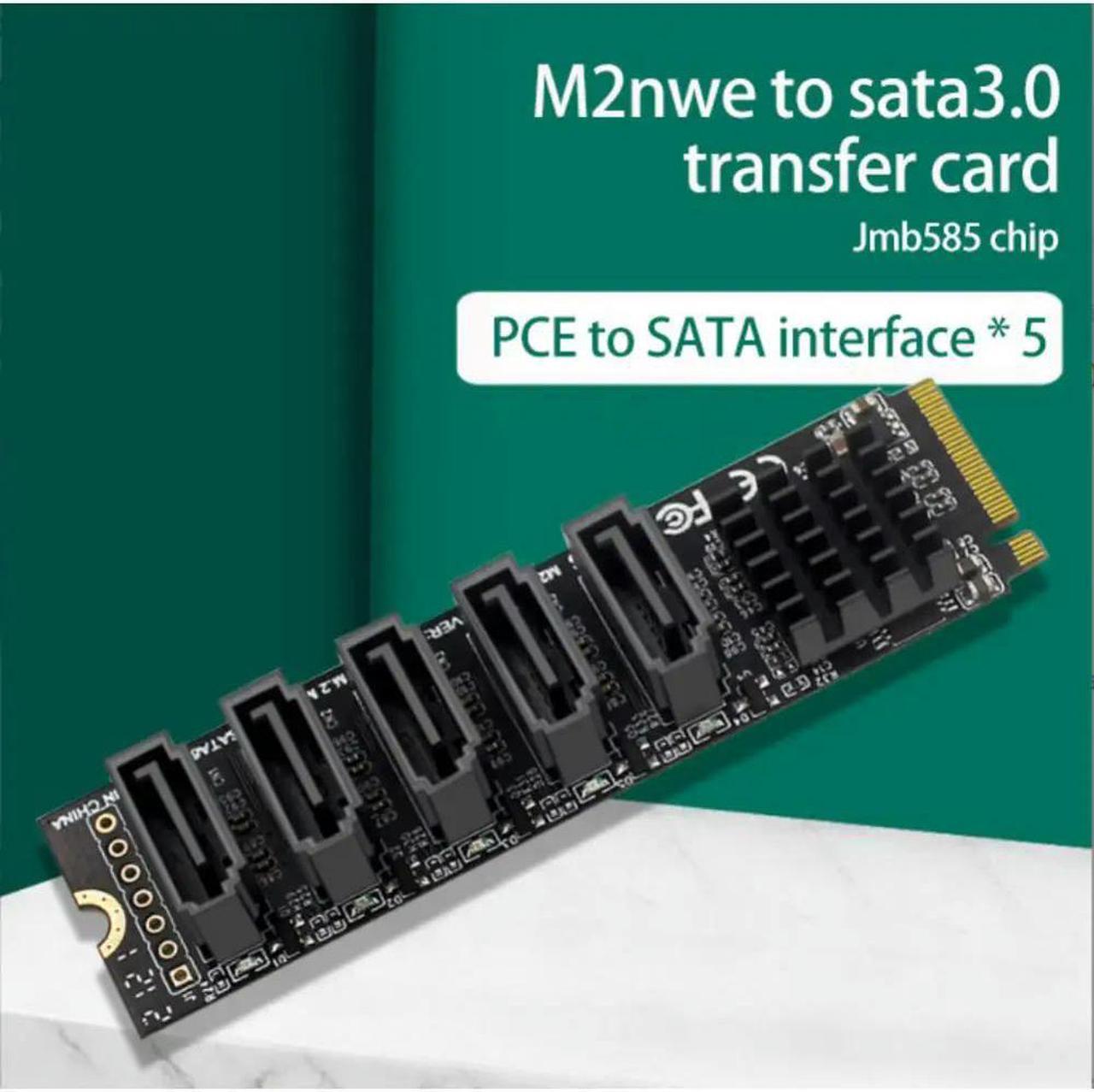 FOR JMB585 Expansion Card for M.2 MKey PCIe NVMe SSD to 5 Ports SATA III 6Gb/s - Adapter Card Accessories