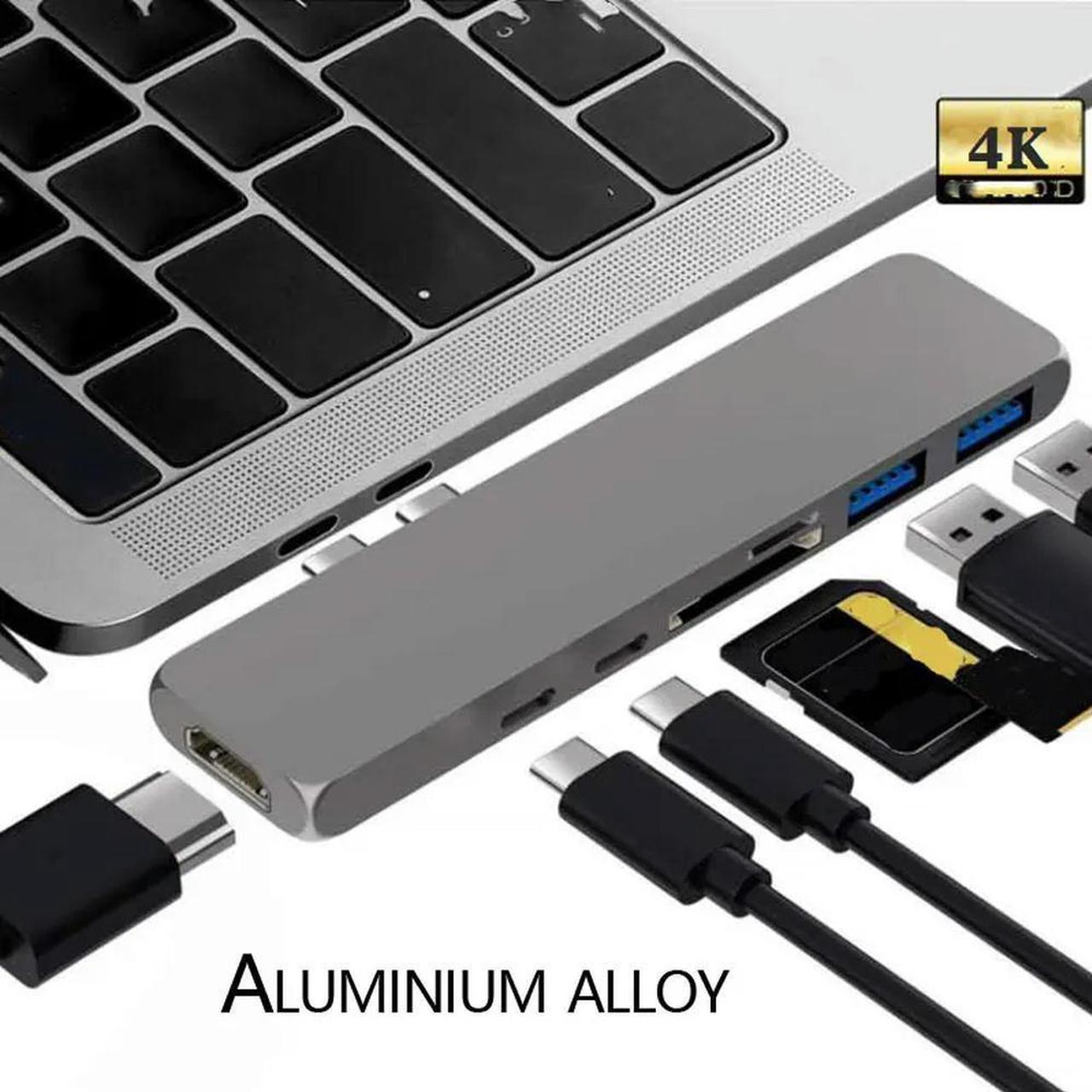 FOR 7 in 1 Dual Ports USB C Hub type c to HDMI 4K PD charging USB 3.0*2 SD TF Card Reader 5Gbps Adapter aluminum usb type-c