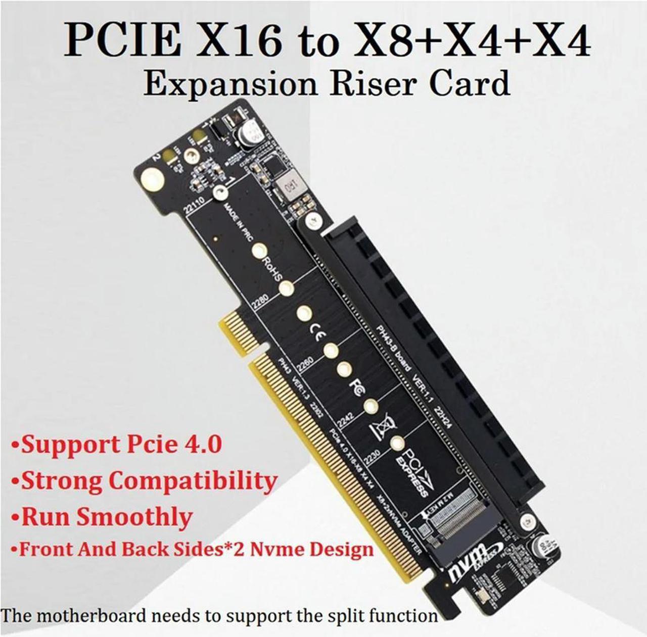 FOR PCIE4.0 X16 To X8+X4+X4 Split Card PCIE4.0 2 NVME Input Port Expansion Riser Card PCIE4.0 Split Expansion Adapter