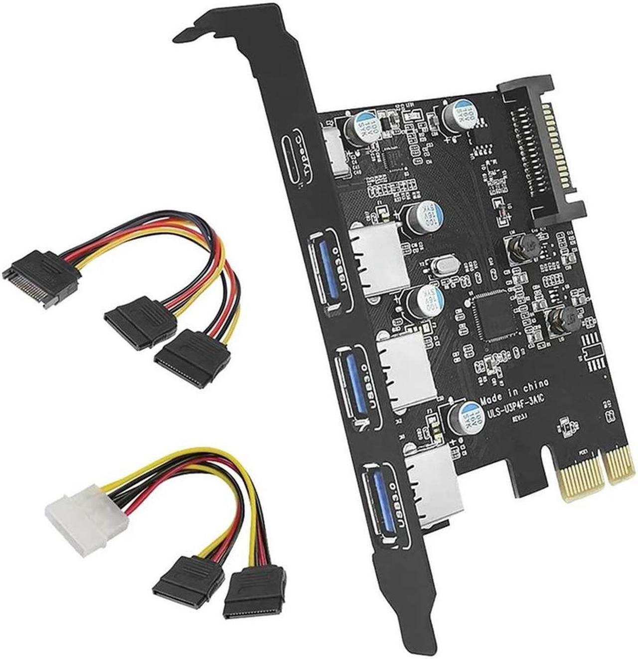 FOR 3A1C PCI-E To USB 3.0 4-Port(1XUSB-C-3XUSB-A) Expansion Card With 15-Pin SATA Power Connector Suitable For Ws