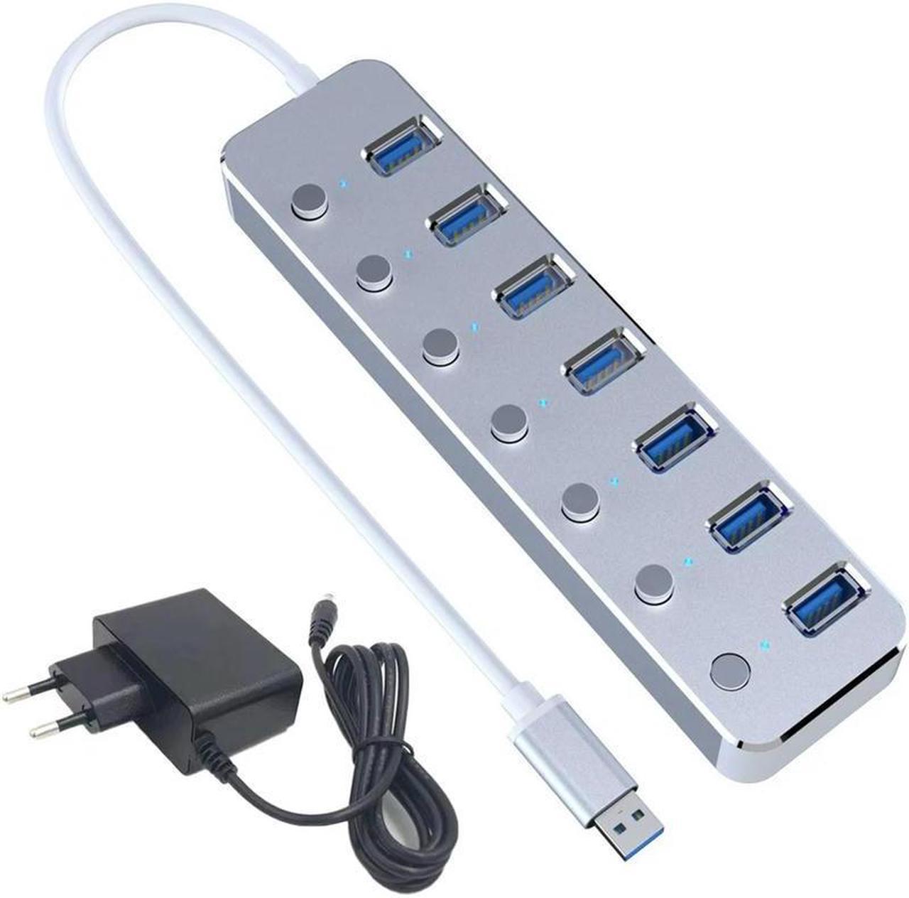 FOR USB 3.0 Power Adapter 7 Ports Aluminum Alloy Splitter Hub USB Hub 3.0 USB Multi Ext Switch 1.2M Cable Hub EU Plug A