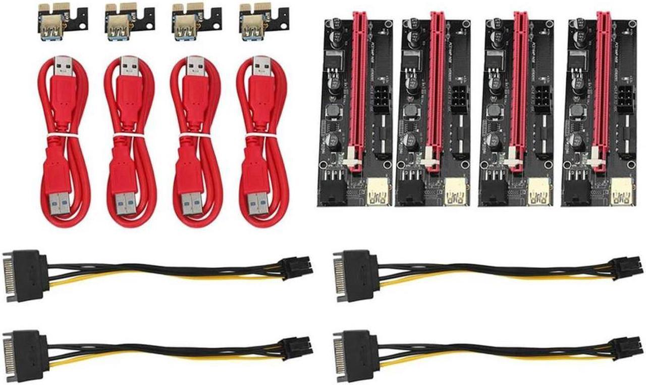 FOR 4Pcs VER009 USB 3.0 PCI-E Riser VER 009S Express 1X 4X 8X16X Ext Riser Adapter Card SATA 15Pin To 6 Pin Power Cable