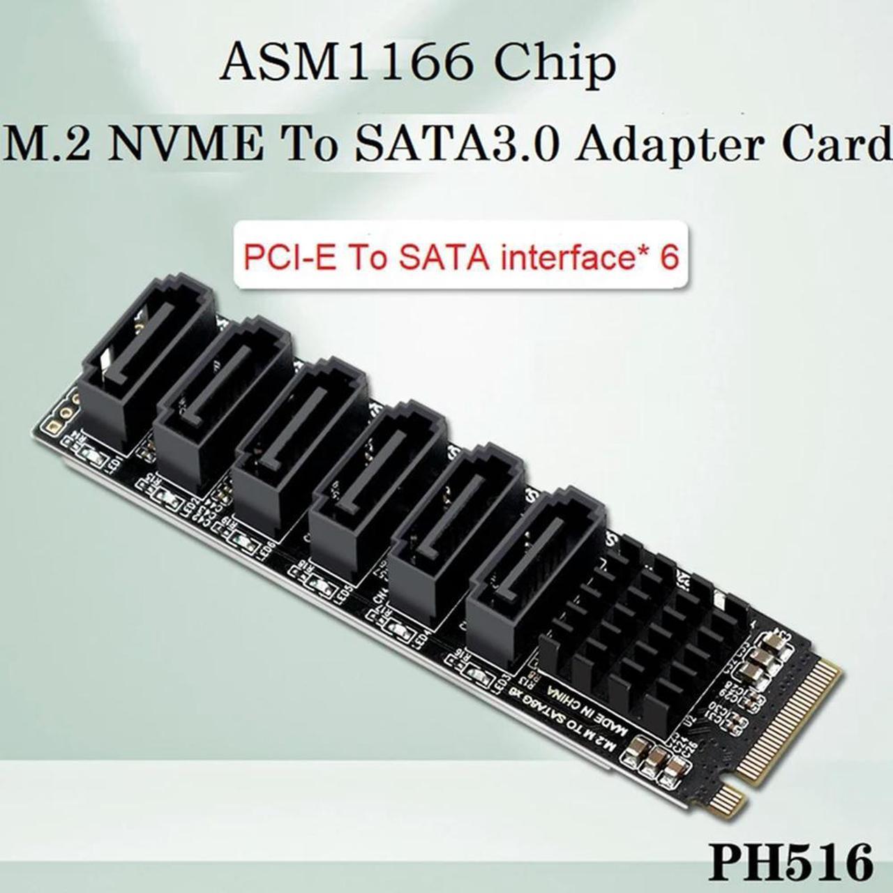 FOR PCIE To SATA 6Gpbsx6-Port Expansion Card M.2 MKEY PCI-E Riser Card M.2 NVME To SATA3.0 1166 Support PM Function