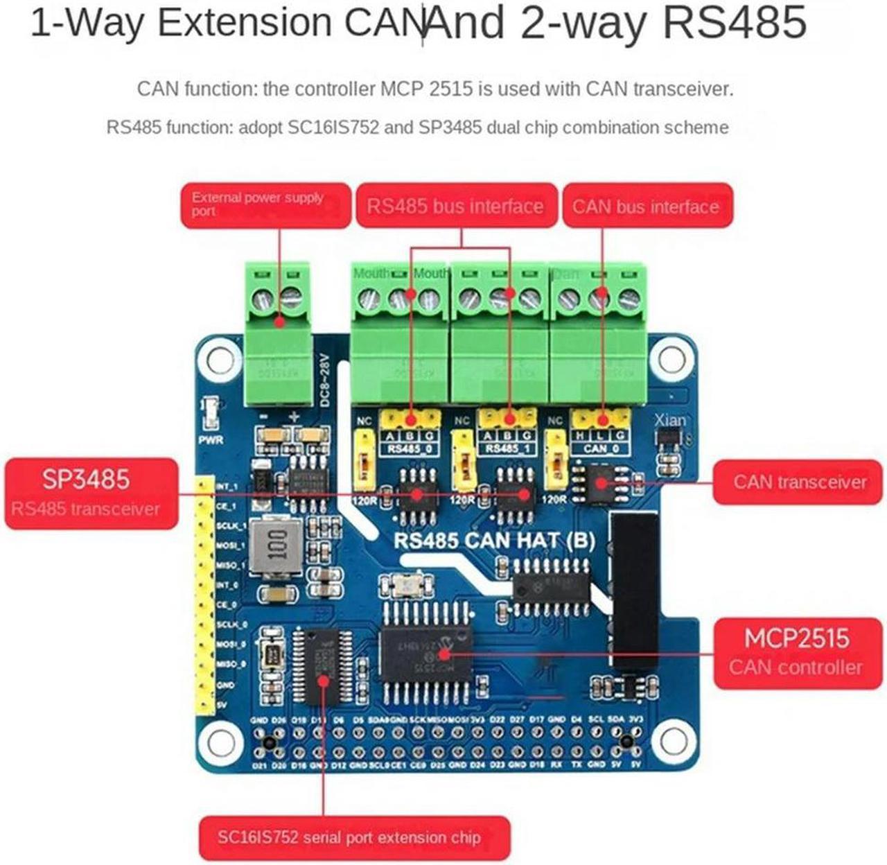 FOR Pi 4B Isolated Dual Rs485 Can Interface Expansion Board Gigabit Ethernet Power Isolation Protection Durable