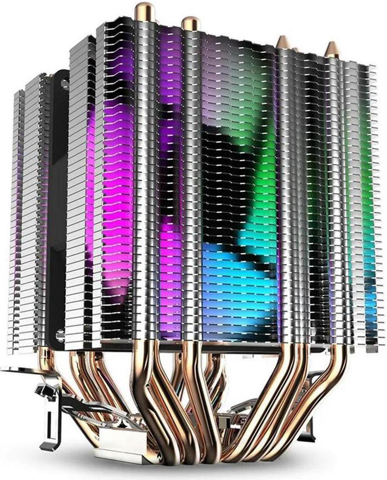 FOR Cpu Air Cooler 6 Heat Pipes Twin-Tower Heatsink With 90Mm Rainbow Led Fans For 775/1150/1155/1156/1366