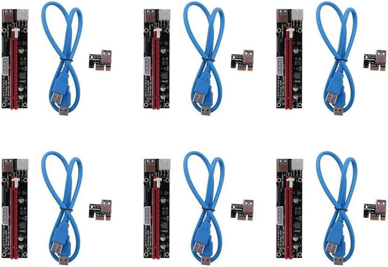 FOR 6 PCS PCI-E GPU Riser Express Cable 16X To 1X With LED Graphics Extension ETH Mining Powered Riser Adapter Card