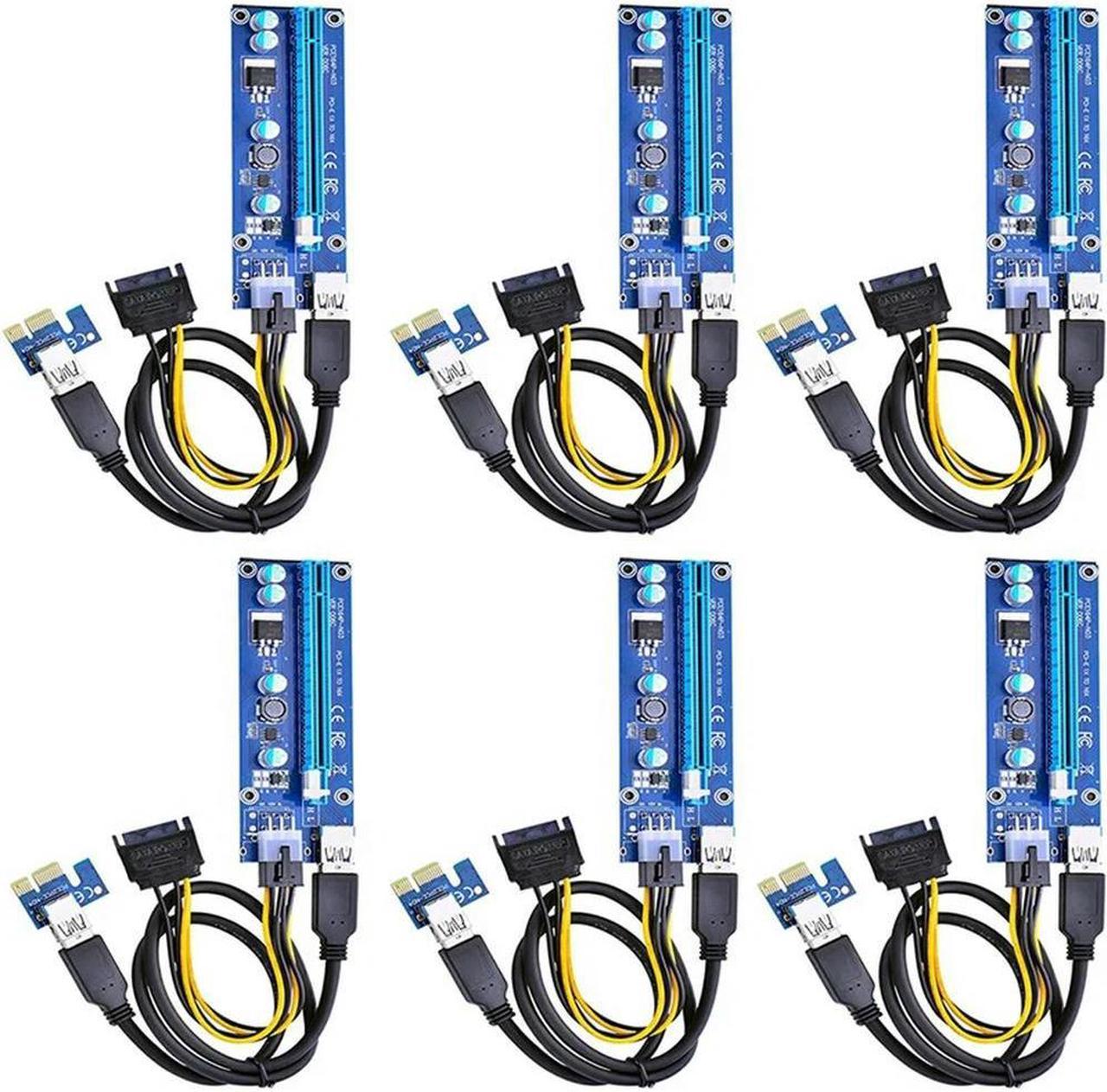 FOR 6-Pack 6-Pin Pcie PCI-E Express 1X To 16X Riser Card With 6 Pin PCI-E To 15 Pin SATA Power Cable And 60Cm USB 3.0 Cable