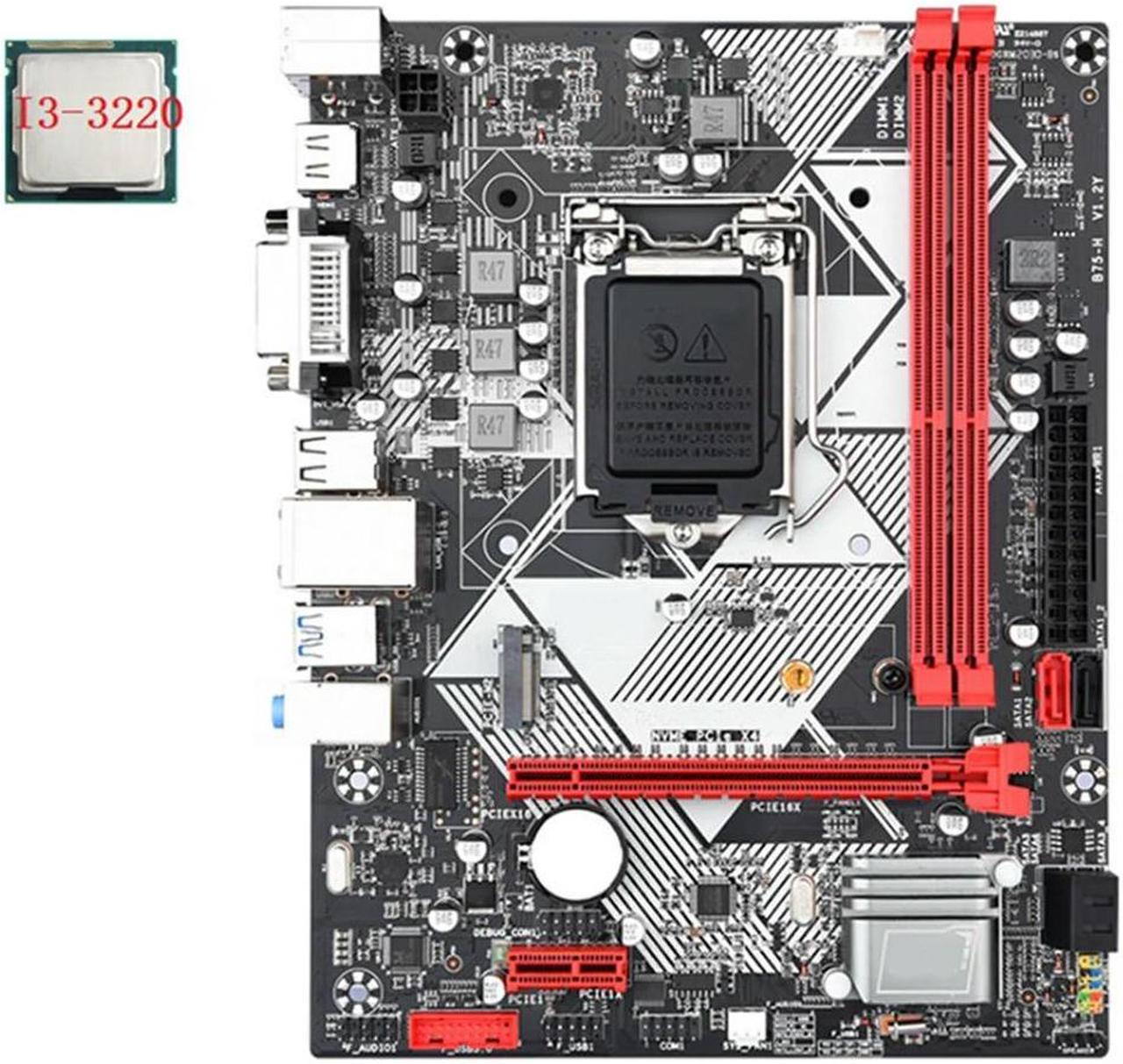 FOR B75-H Desktop Motherboard +I3-3220 CPU LGA 1155 USB 3.0 SATA 3.0 Support Up to 16GB DDR3 1600MHz RAM Slots