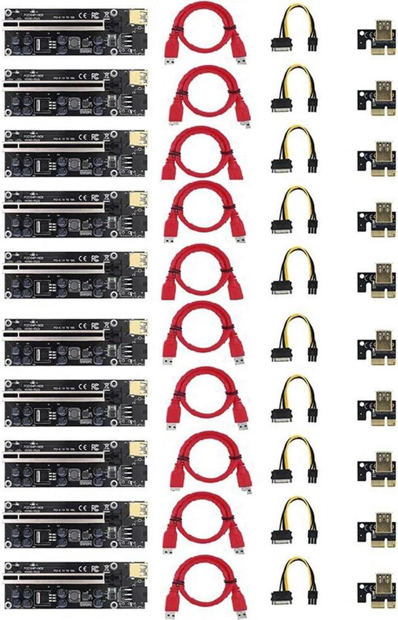 FOR 10Pack VER009S Plus PCI-E Riser Card PCI Express 1X To16x Adapter With USB 3.0 Cable SATA To 6Pin Power Cable For Mining