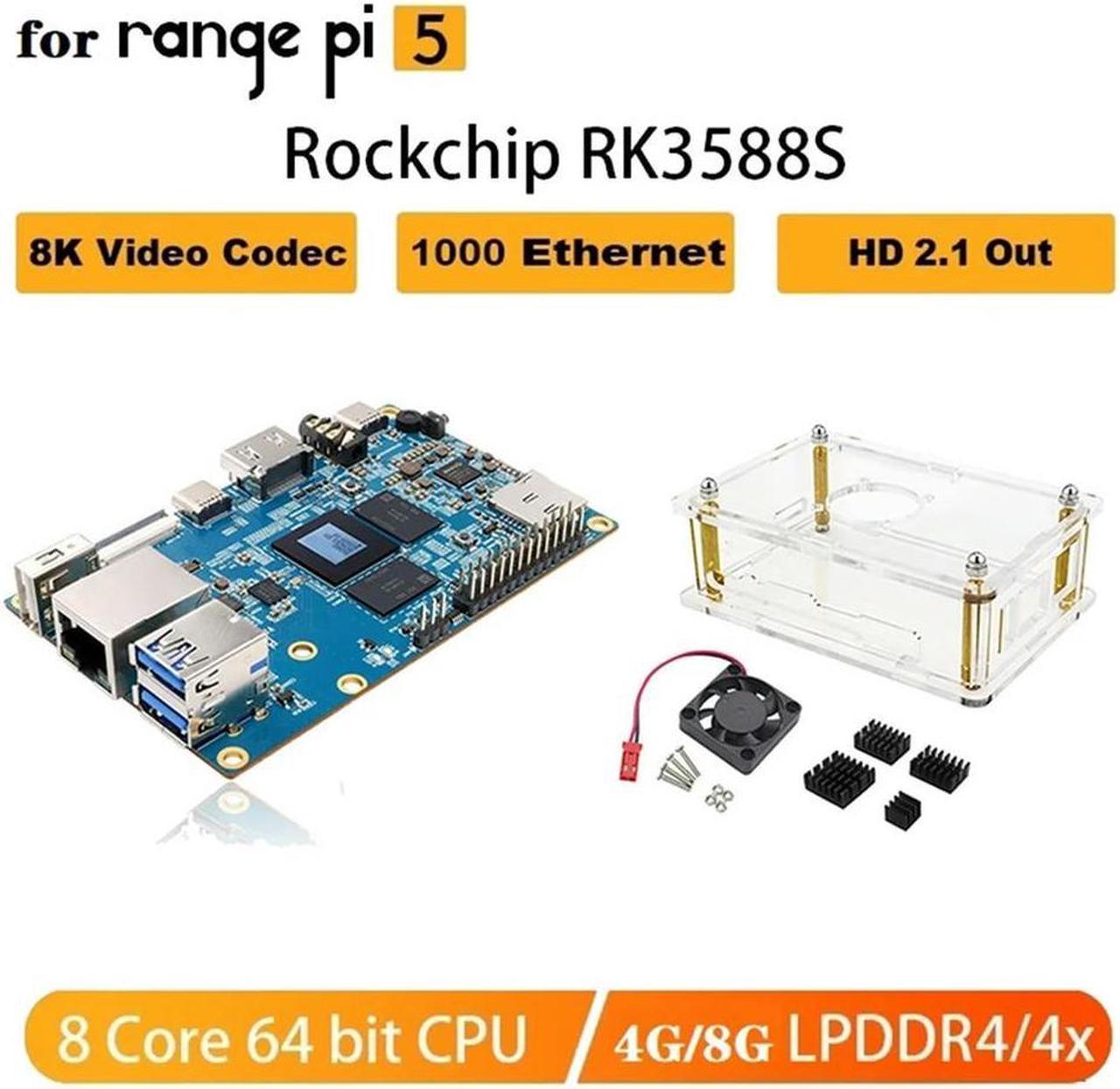 FOR Pi 5 Board+Case+Fan+Heat Sink Kit RK3588S 8- ARM 64Bit RAM 8K Video Gigabit Wifi+BT Development Board