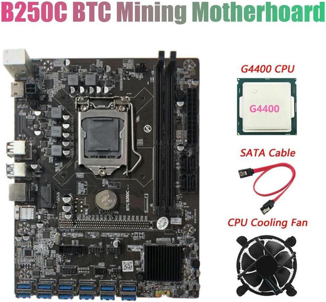 FOR B250C BTC Mining Motherboard With G4400 CPU+Fan+SATA Cable 12XPCIE To USB3.0 GPU Card Slot LGA1151 Supports DDR4 RAM