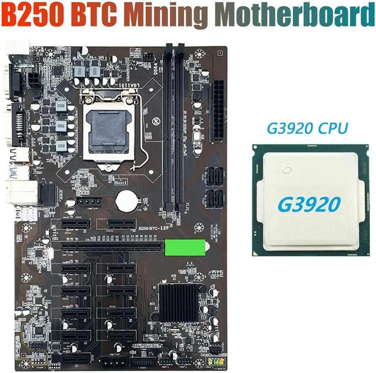 FOR B250 BTC Mining Motherboard With G3920 Or G3930 CPU CPU 12Xgraphics Card Slot LGA 1151 DDR4 SATA3.0 USB3.0 For BTC Miner