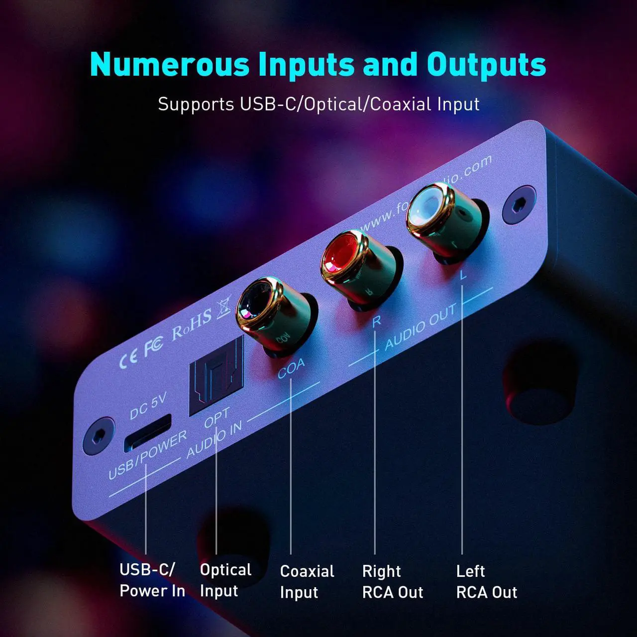 Alt view image 3 of 7 - Fosi Audio K5 Pro Gaming DAC Headphone Amplifier Mini Hi-Fi Stereo Digital-to-Analog Audio Converter USB Type C/Optical/Coaxial to RCA/3.5MM AUX for PS5/PC/MAC/Computer