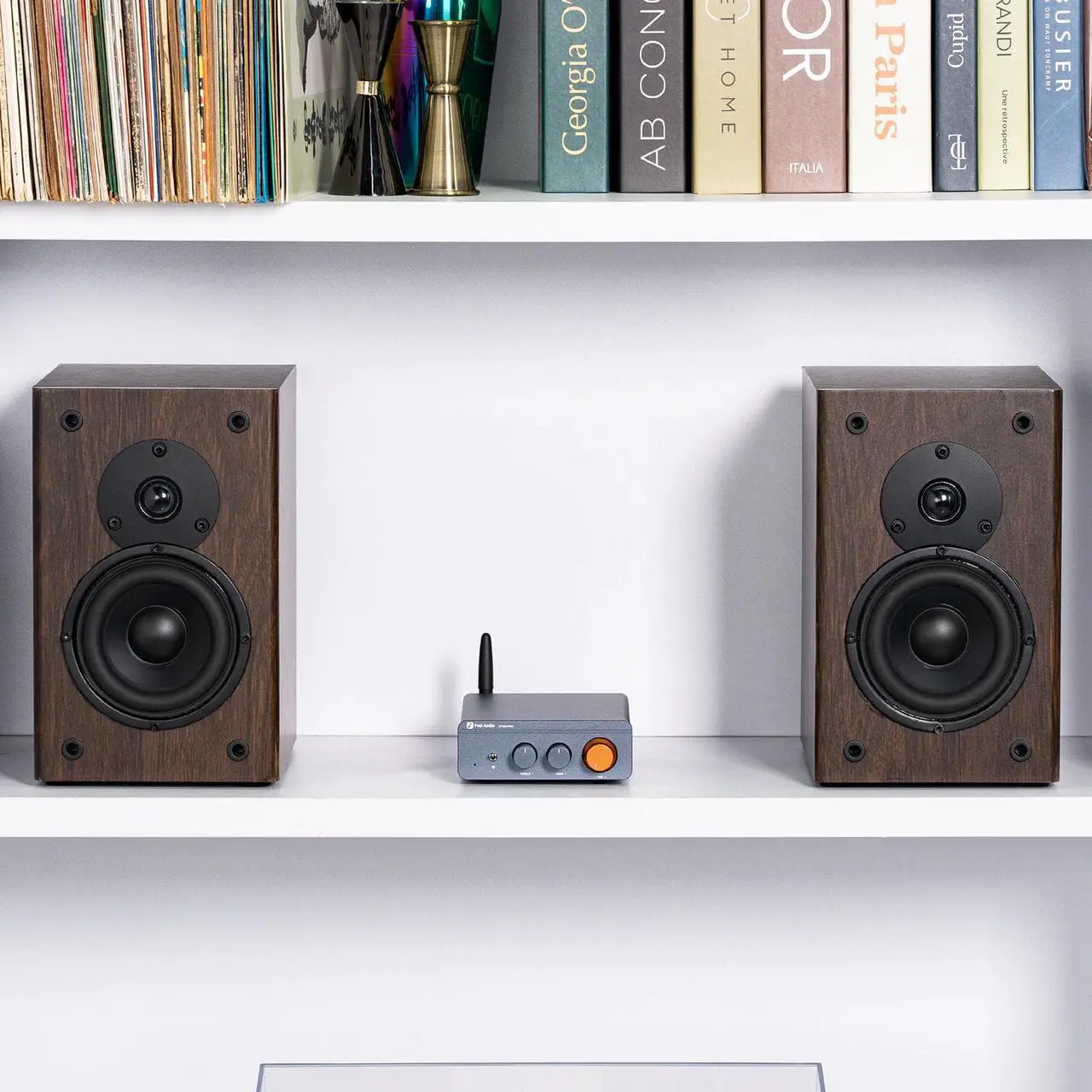 Alt view image 4 of 7 - Fosi Audio BT20A Pro Bluetooth 5.0 Amplifier, 300W x2 Wireless Amp, TPA3255 2 Channel Mini Class D Integrated Home Audio Outdoor Stereo Receiver with Bass Treble Control for Passive Speakers