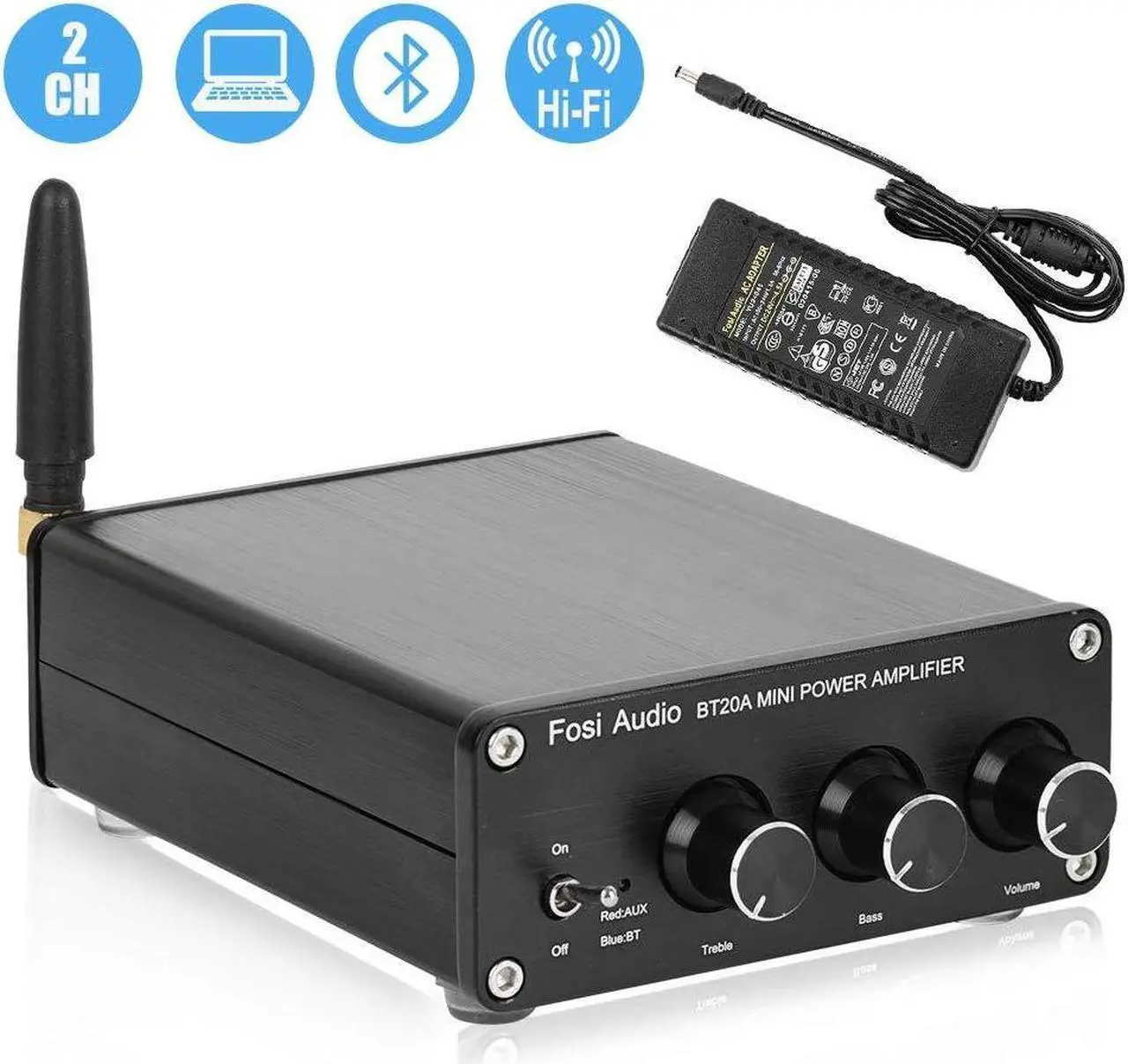 Alt view image 2 of 5 - Fosi Audio BT20A Amplifier Stereo Receiver Bluetooth 5.0 Mini Power Amp 2 Channel 200W for Home/Outdoor/Garage/Ceiling/Passive Speakers Theater System