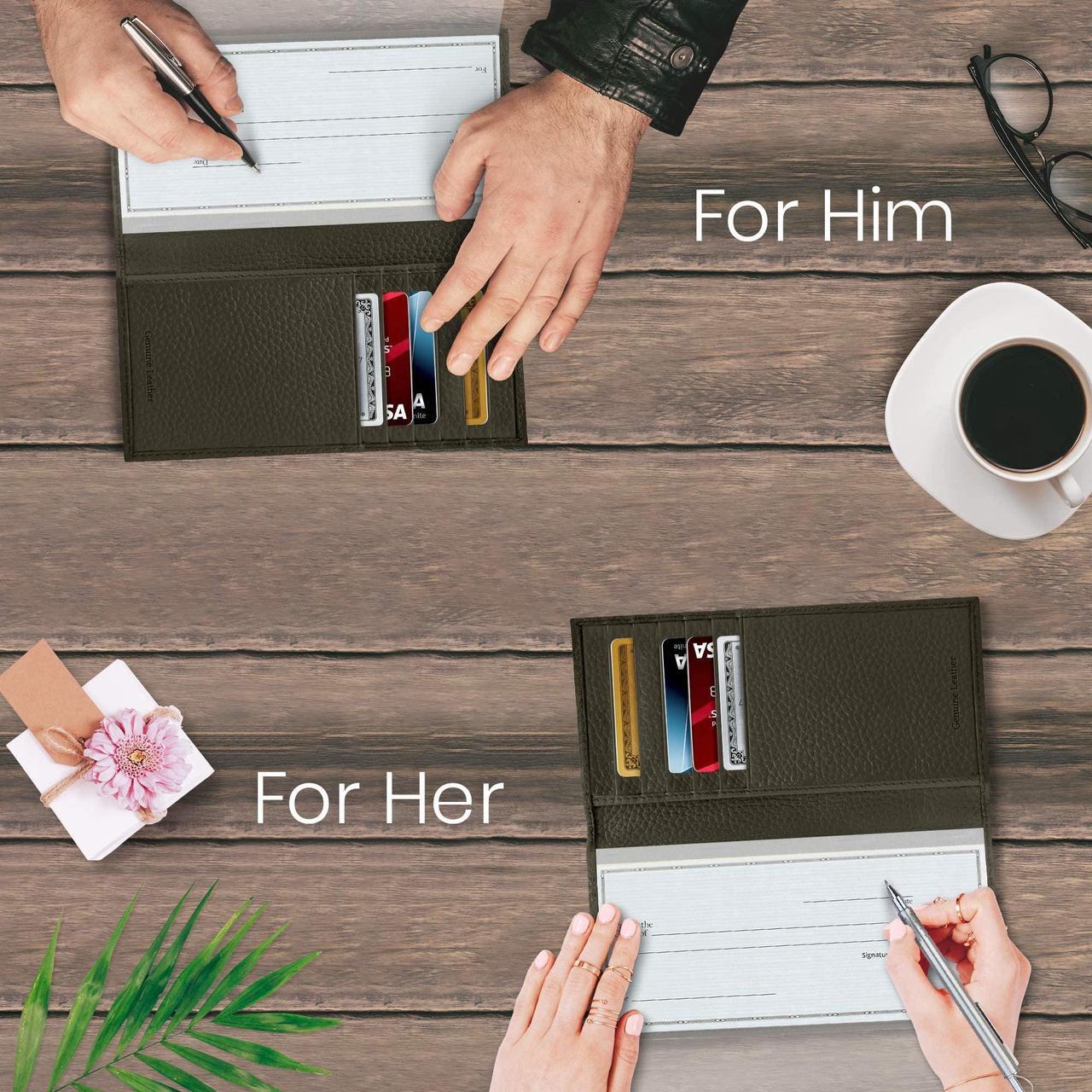 Alt view image 8 of 9 - Genuine Leather Checkbook Cover For Men & Women - Checkbook Covers With Card Holder Wallet RFID Blocking