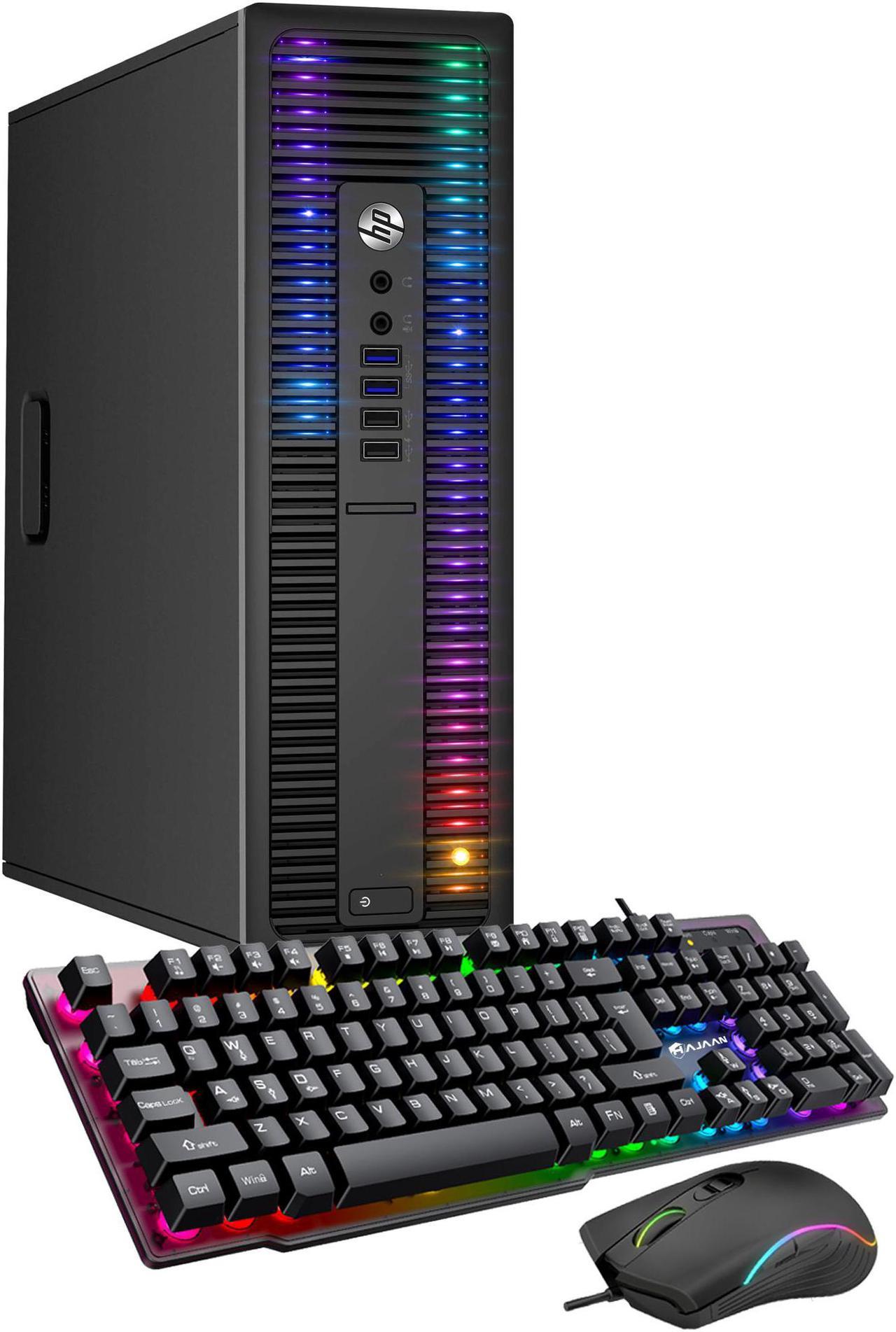 HP ProDesk Desktop Customized RGB Lights Computer Intel Core i5 4570 3.2 GHz 8GB RAM 256GB SSD Win 10 Pro WIFI, HAJAAN Gaming PC Keyboard & Mouse