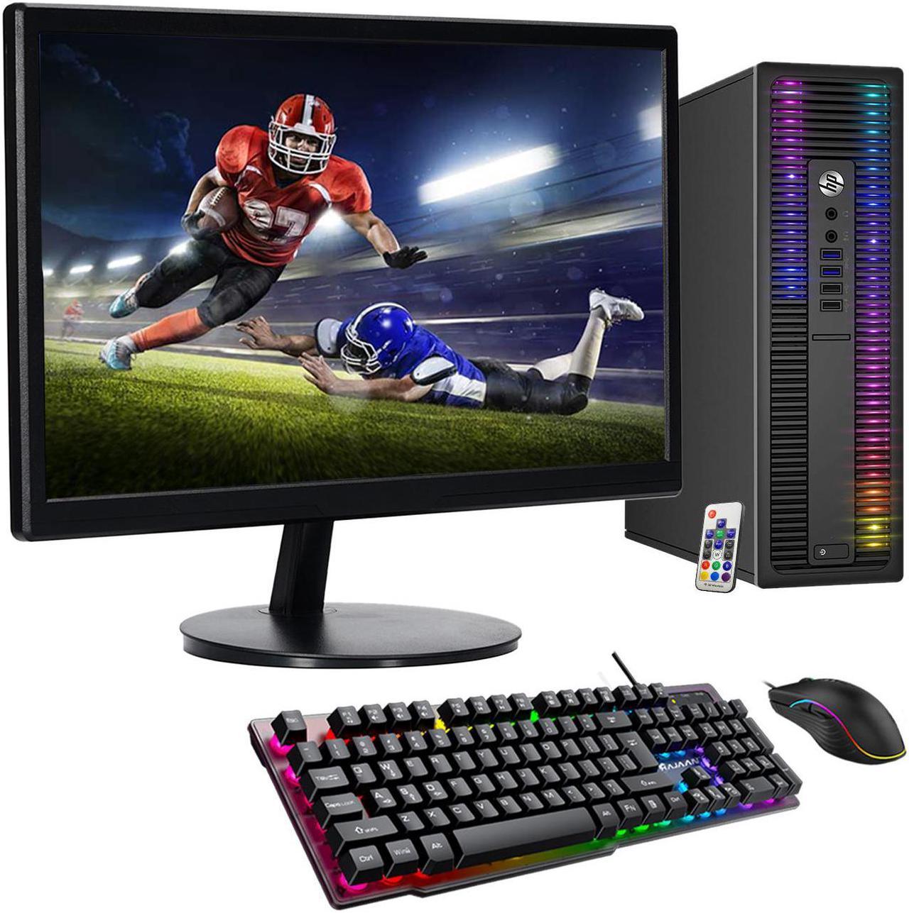 Custom Built RGB Lights PC with 24 Inch Monitor - HP ProDesk Desktop Computer Intel Core i7 6700 Quad-Core Processor GeForce 1030 2GB 16GB RAM 256GB SSD Win 10 Pro Wi-Fi Keyboard & Mouse