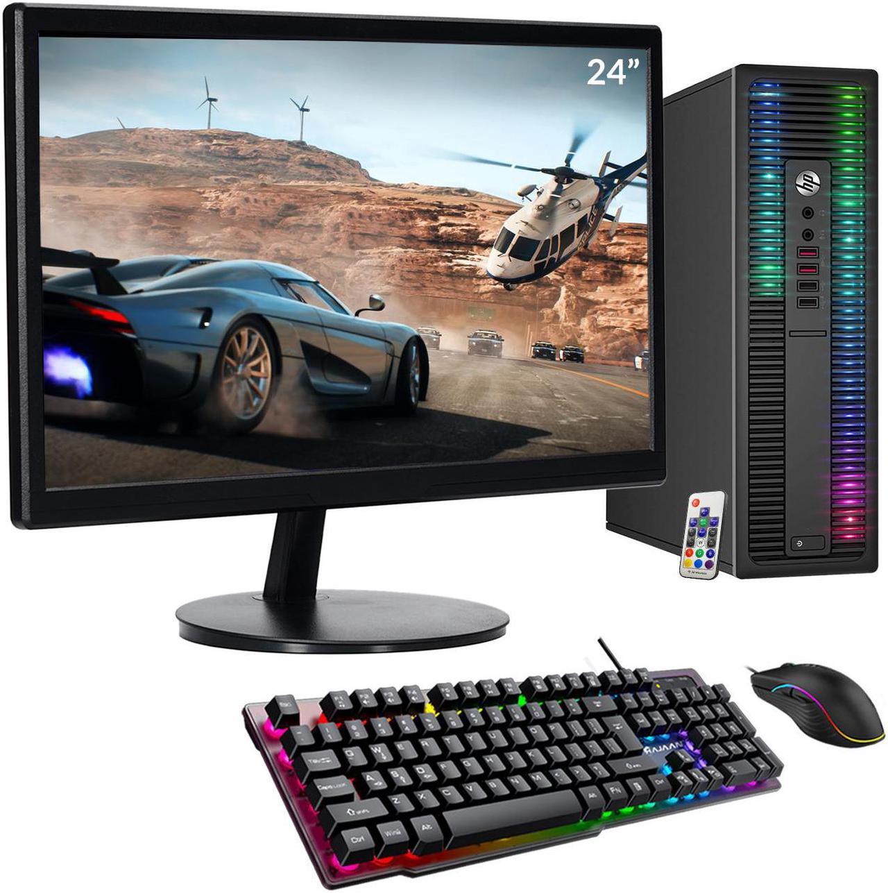 Custom Built RGB Lights PC with 24 Inch Monitor - HP ProDesk Desktop Computer Intel Core i5 6500 Quad-Core Processor 16GB RAM 512GB SSD Win 10 Pro Wi-Fi Keyboard & Mouse