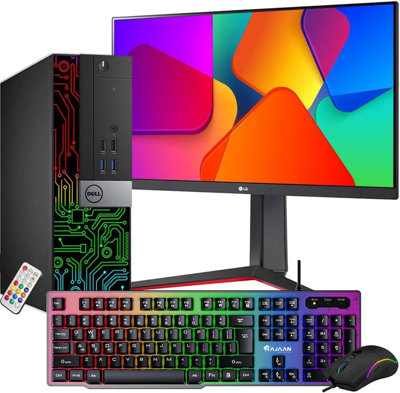 Main image of RGB Gaming PC with 24 Inch Gaming Monitor - Dell OptiPlex Desktop Computer i5 6500 NVIDIA GeForce GT 1030 2GB 16GB RAM 512GB SSD Win 10 Pro WIFI HDMI
