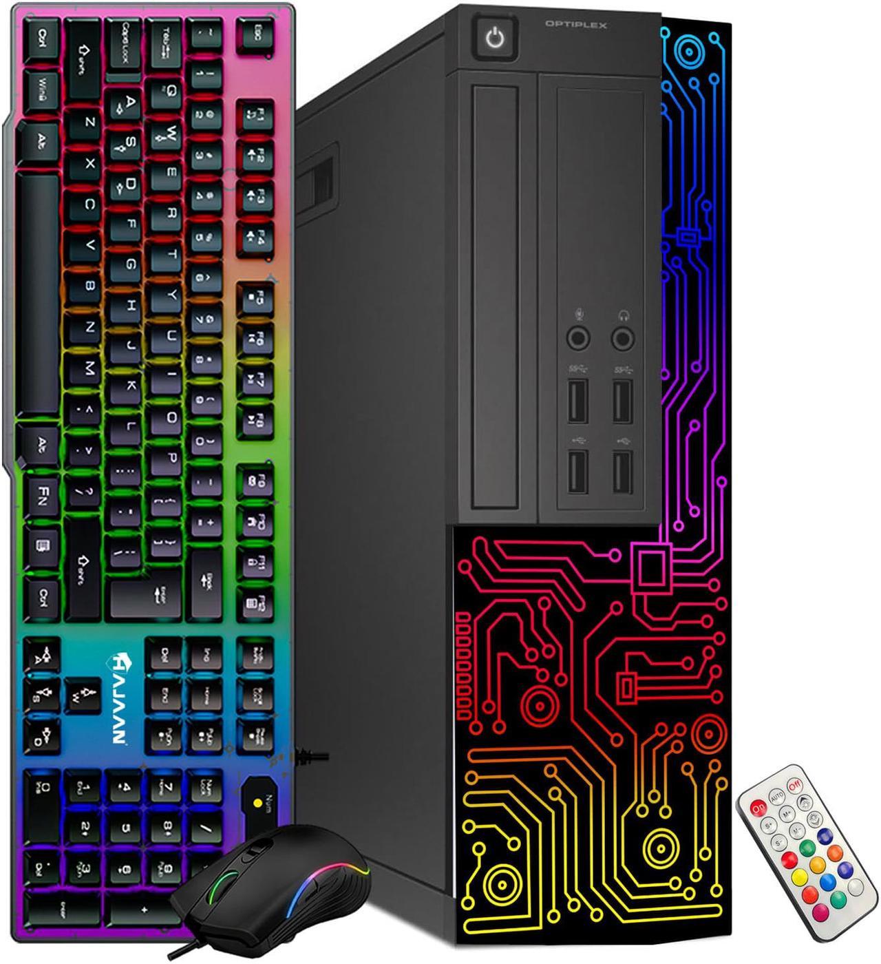 Dell OptiPlex Desktop Customized RGB Lights Computer Intel i5 Quad-Core Processor 8GB RAM 256GB SSD Win 10 Pro WIFI, HAJAAN Gaming PC Keyboard & Mouse