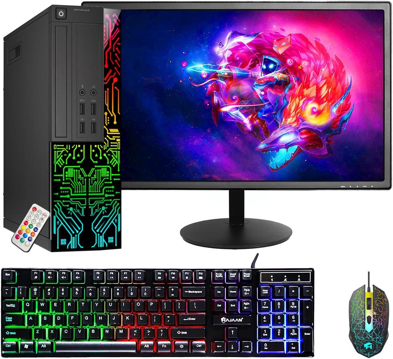 Dell OptiPlex Desktop Customized RGB Lights Computer with 22 Inch Monitor, Intel i5 Quad-Core Processor, 8GB RAM, 512GB SSD, Wi-Fi, Windows 10