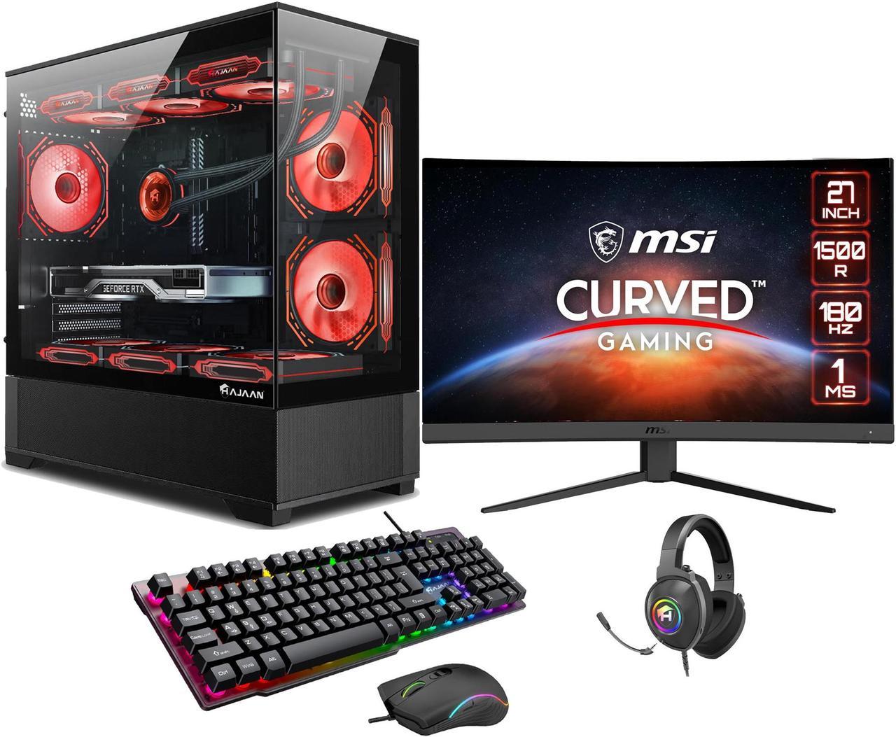 HAJAAN Gaming PC Tower Desktop - MSI 27" Curved Gaming Monitor Combo - GeForce RTX 4060 8GB - Intel Core i7-13700F - 32GB DDR4 RAM - 1TB NVMe SSD - Wifi 6 - Windows 11 Pro