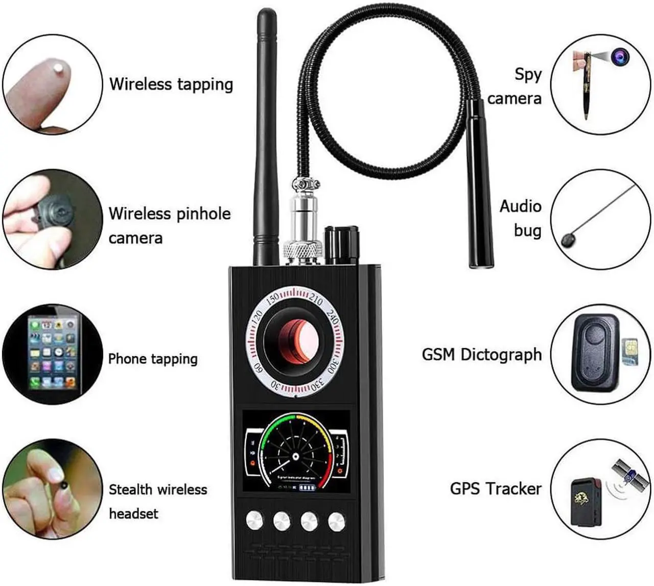 Main image of K68 Anti Spy Wireless RF Bug Detector for Hidden Camera, GPS Tracker, Phone SIM Card, Eavesdropper Detection - Military Version