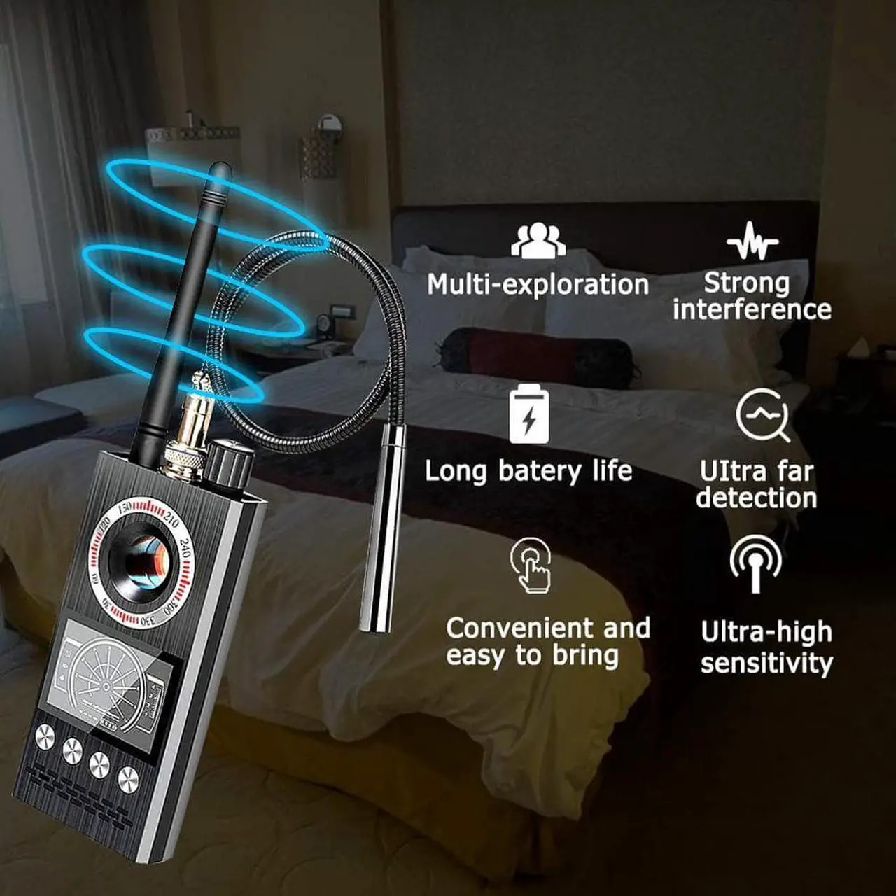 Alt view image 2 of 5 - K68 Anti Spy Wireless RF Bug Detector for Hidden Camera, GPS Tracker, Phone SIM Card, Eavesdropper Detection - Military Version