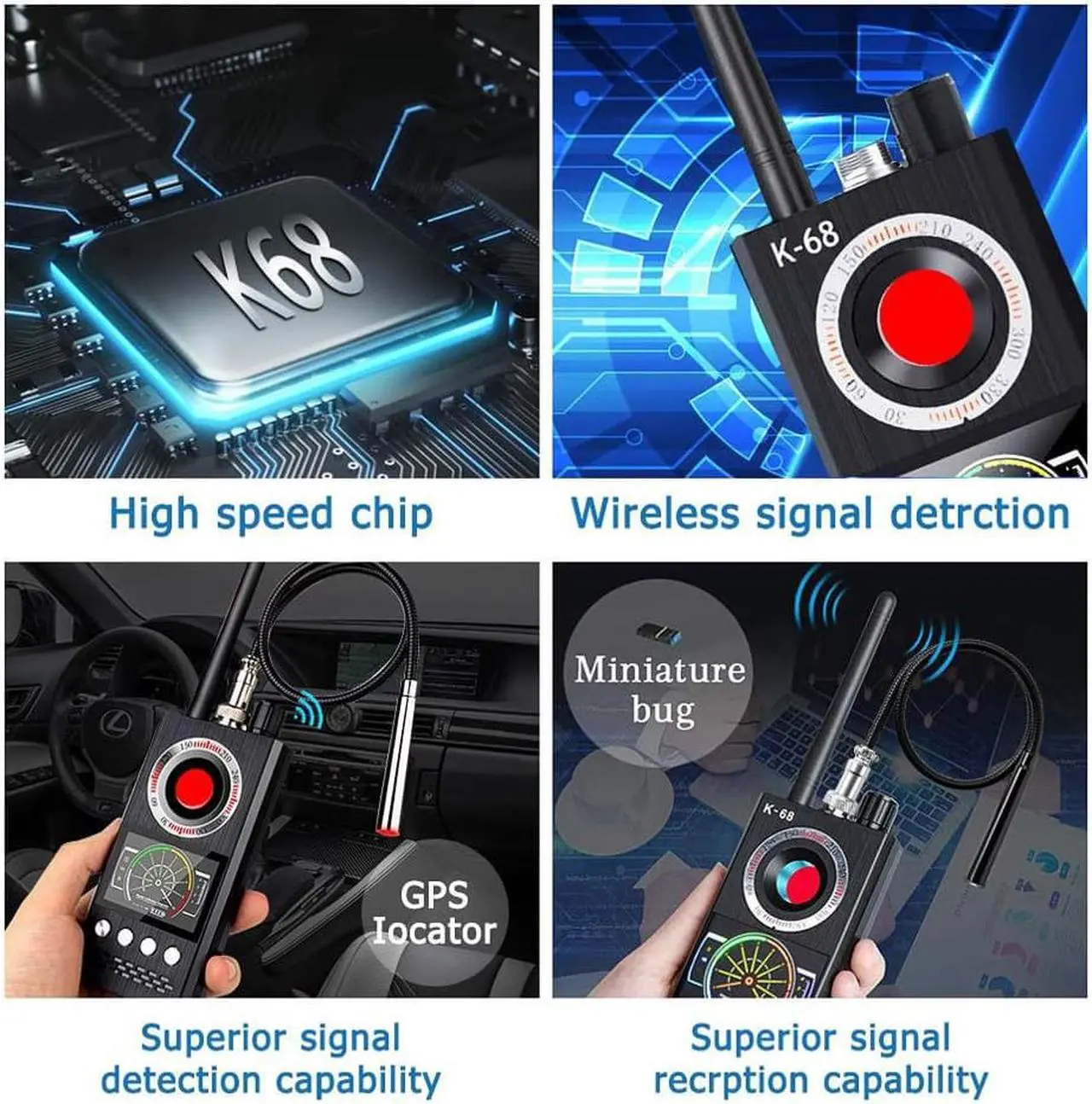 Alt view image 5 of 5 - K68 Anti Spy Wireless RF Bug Detector for Hidden Camera, GPS Tracker, Phone SIM Card, Eavesdropper Detection - Military Version