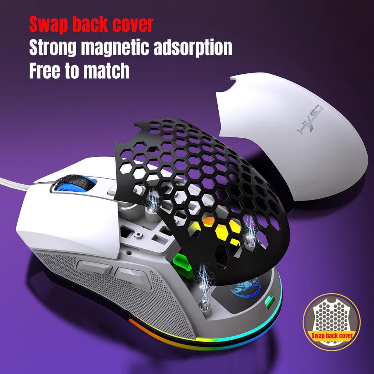Alt view image 3 of 7 - HXSJ X300 Ergonomic Macro Programming Gamer USB Wired Mouse with 7200 DPI, 14 RGB Backlit Cover, 125Hz Polling Rate - Mice for PC Computer - White