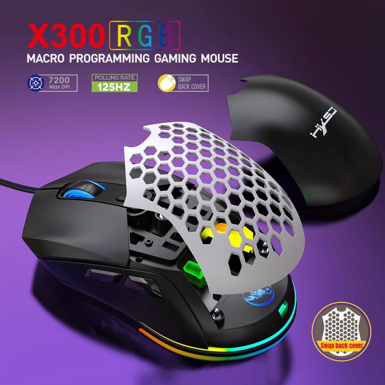 Alt view image 2 of 7 - HXSJ X300 Ergonomic Macro Programming Gamer USB Wired Mouse with 7200 DPI, 14 RGB Backlit Cover, 125Hz Polling Rate - Mice for PC Computer - White