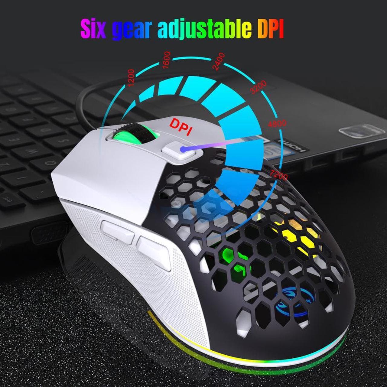 Alt view image 5 of 7 - HXSJ X300 Ergonomic Macro Programming Gamer USB Wired Mouse with 7200 DPI, 14 RGB Backlit Cover, 125Hz Polling Rate - Mice for PC Computer - White