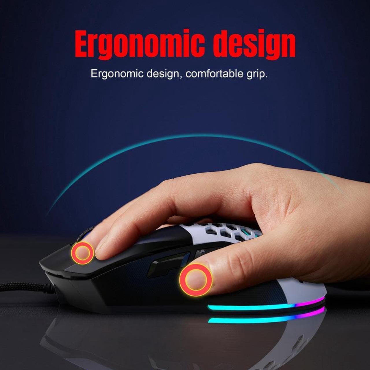 Alt view image 7 of 7 - HXSJ X300 Ergonomic Macro Programming Gamer USB Wired Mouse with 7200 DPI, 14 RGB Backlit Cover, 125Hz Polling Rate - Mice for PC Computer - White