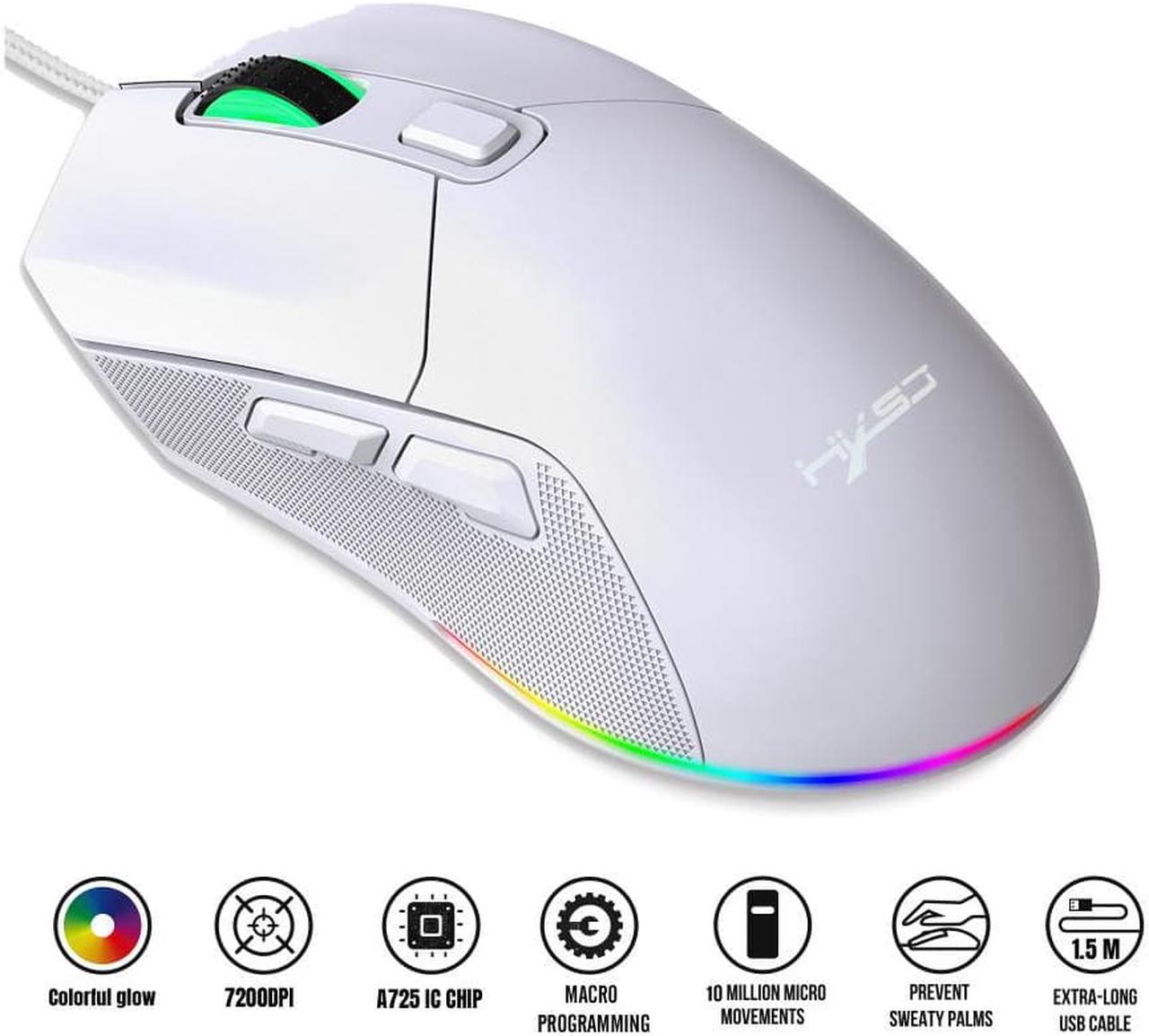 Main image of HXSJ X300 Ergonomic Macro Programming Gamer USB Wired Mouse with 7200 DPI, 14 RGB Backlit Cover, 125Hz Polling Rate - Mice for PC Computer - White