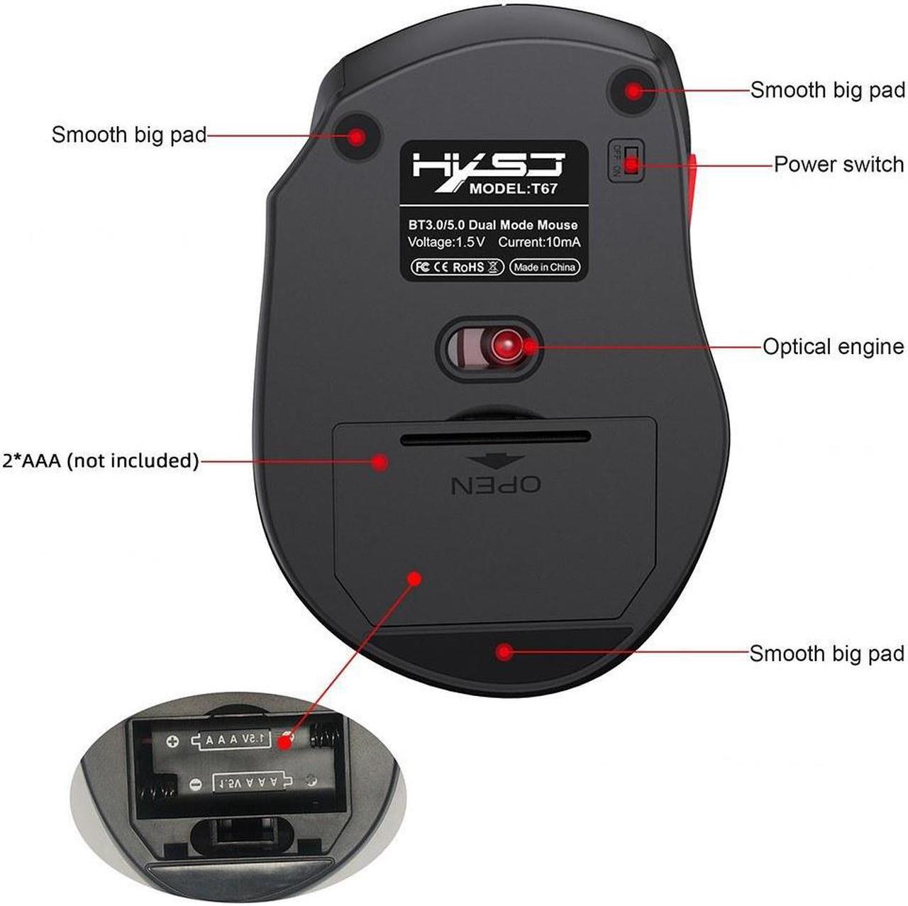 Alt view image 6 of 7 - HXSJ T67 Ergonomic Silent Office Gaming Bluetooth Wireless Mouse for Desktop PC Laptop - Bluetooth Version