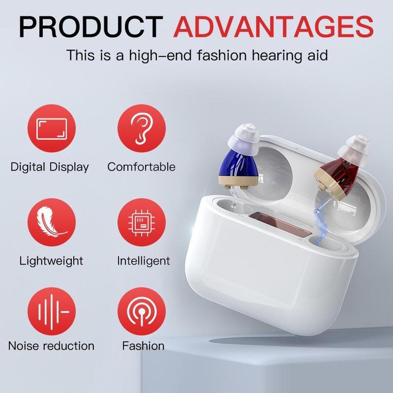 Alt view image 2 of 6 - GM-912 Digital Hearing Aid Sound Amplifier With Digital Display Charging Compartment (Red Blue)
