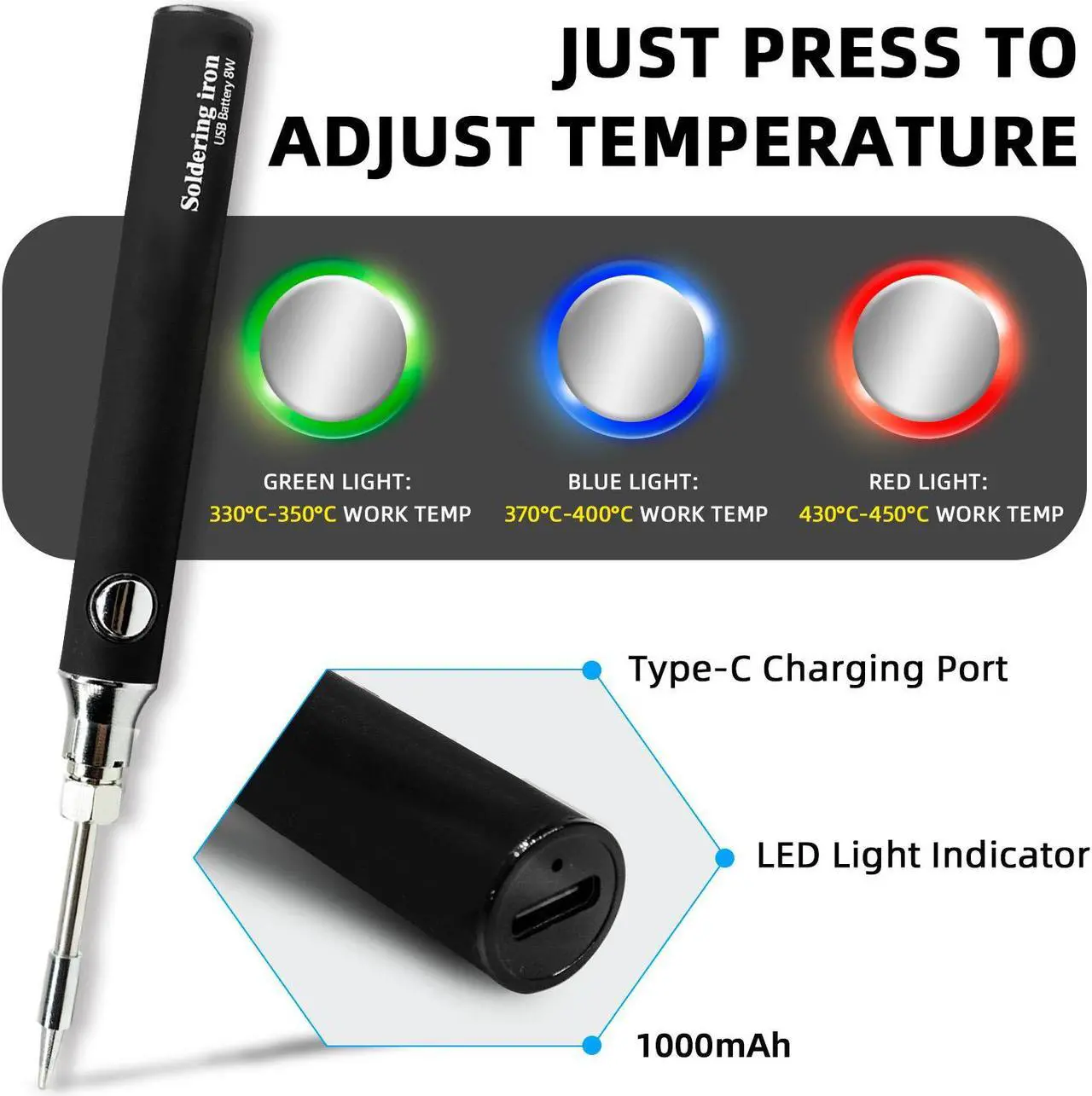 Alt view image 4 of 7 - Cordless Soldering Iron Kit - Portable USB Solder Iron with 1000mAh Rechargeable Soldering Kit for Electronics, Appliance Repair, DIY
