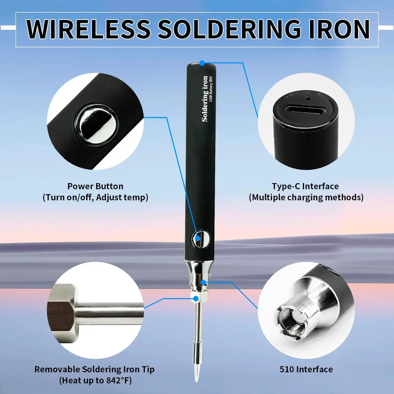 Alt view image 5 of 7 - Cordless Soldering Iron Kit - Portable USB Solder Iron with 1000mAh Rechargeable Soldering Kit for Electronics, Appliance Repair, DIY