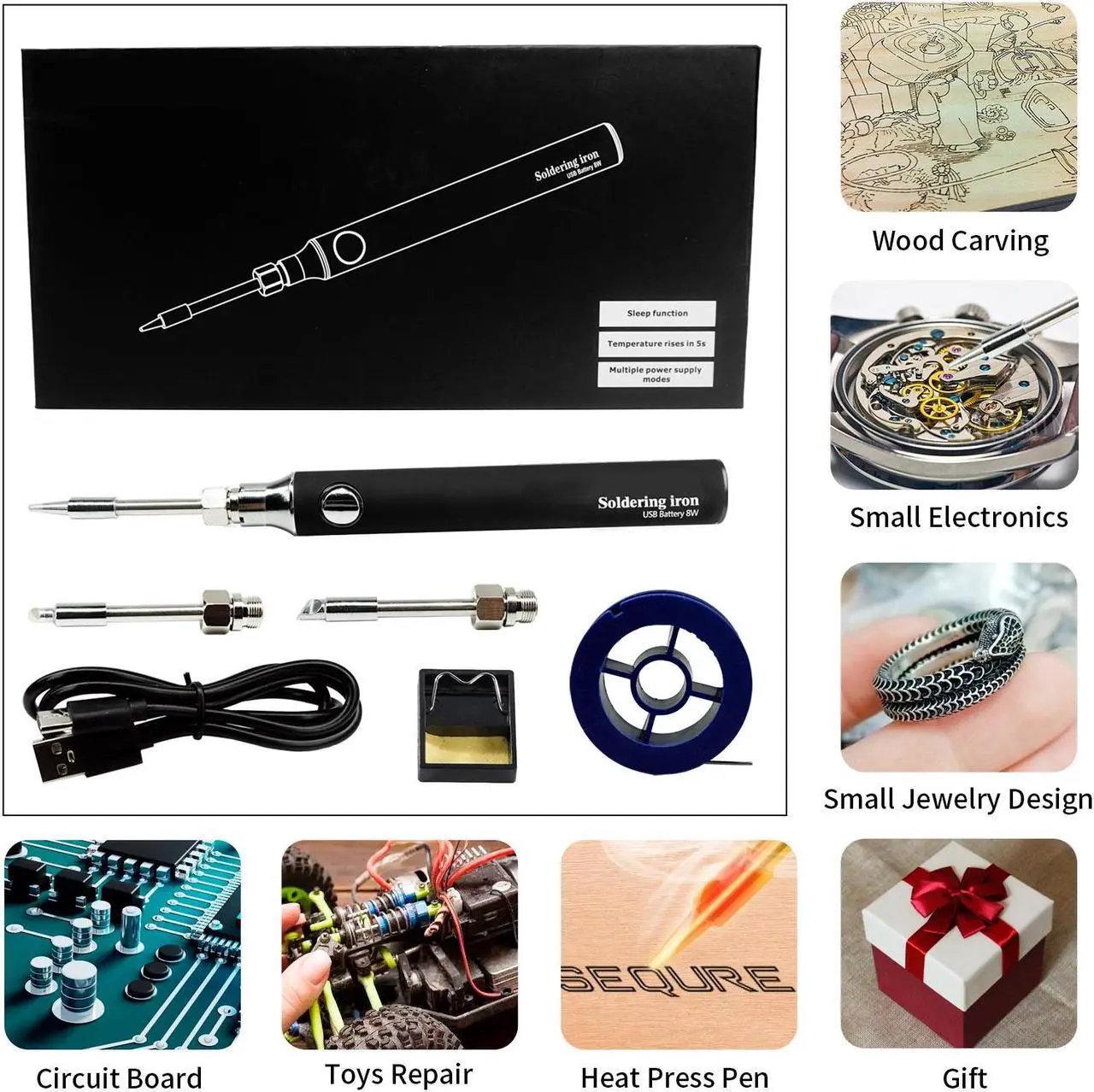 Alt view image 7 of 7 - Cordless Soldering Iron Kit - Portable USB Solder Iron with 1000mAh Rechargeable Soldering Kit for Electronics, Appliance Repair, DIY